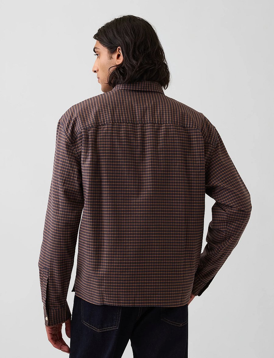 GAP - Relaxed Crop Straight-Hem Oxford Shirt - oxford skjorter - brown navy plaid - 3