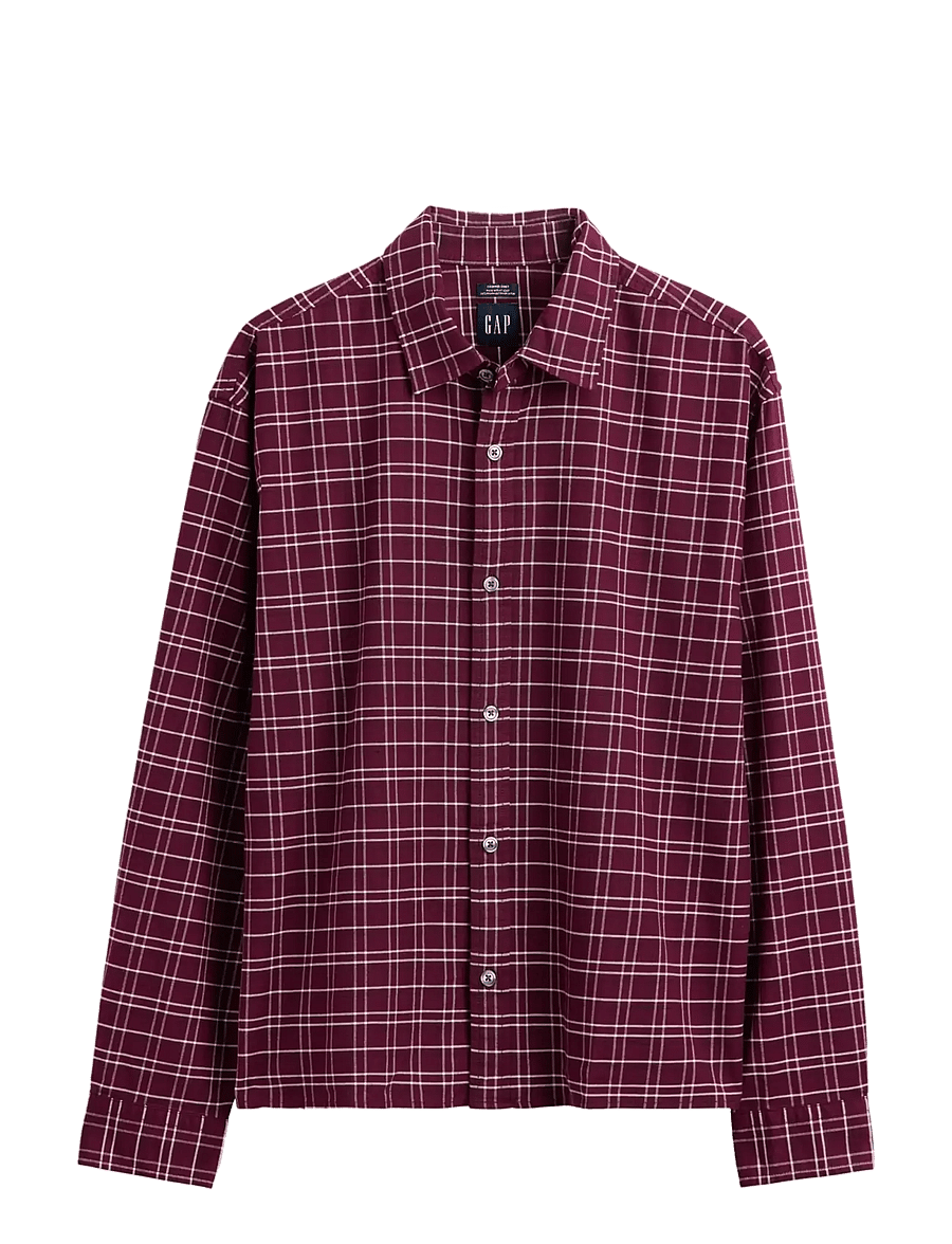 GAP - Relaxed Crop Straight-Hem Oxford Shirt - oxford skjorter - burgundy plaid - 1