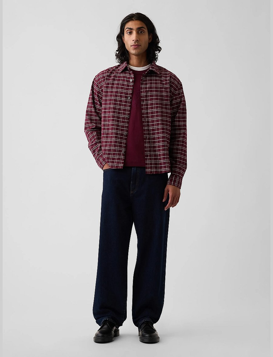 GAP - Relaxed Crop Straight-Hem Oxford Shirt - oxford skjorter - burgundy plaid - 0