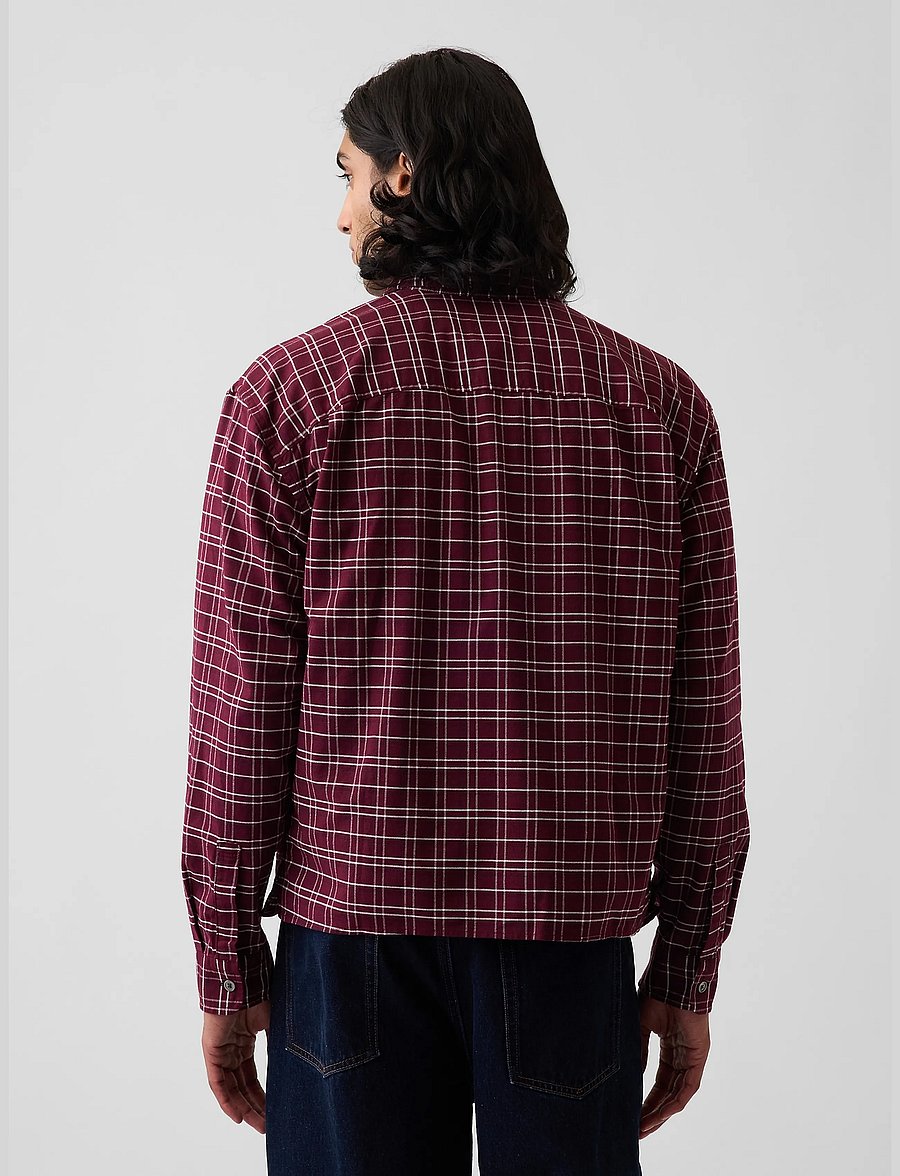 GAP - Relaxed Crop Straight-Hem Oxford Shirt - oxford skjorter - burgundy plaid - 2