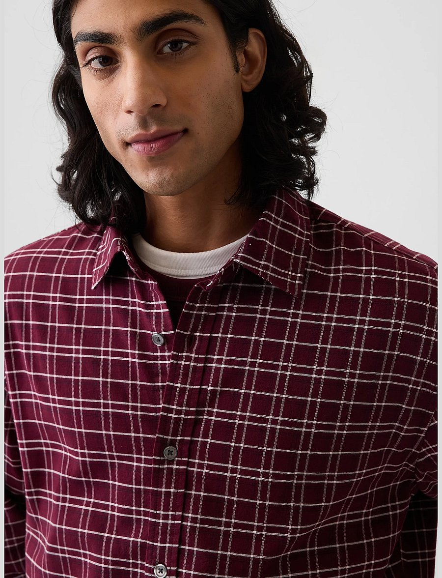 GAP - Relaxed Crop Straight-Hem Oxford Shirt - oxford skjorter - burgundy plaid - 3