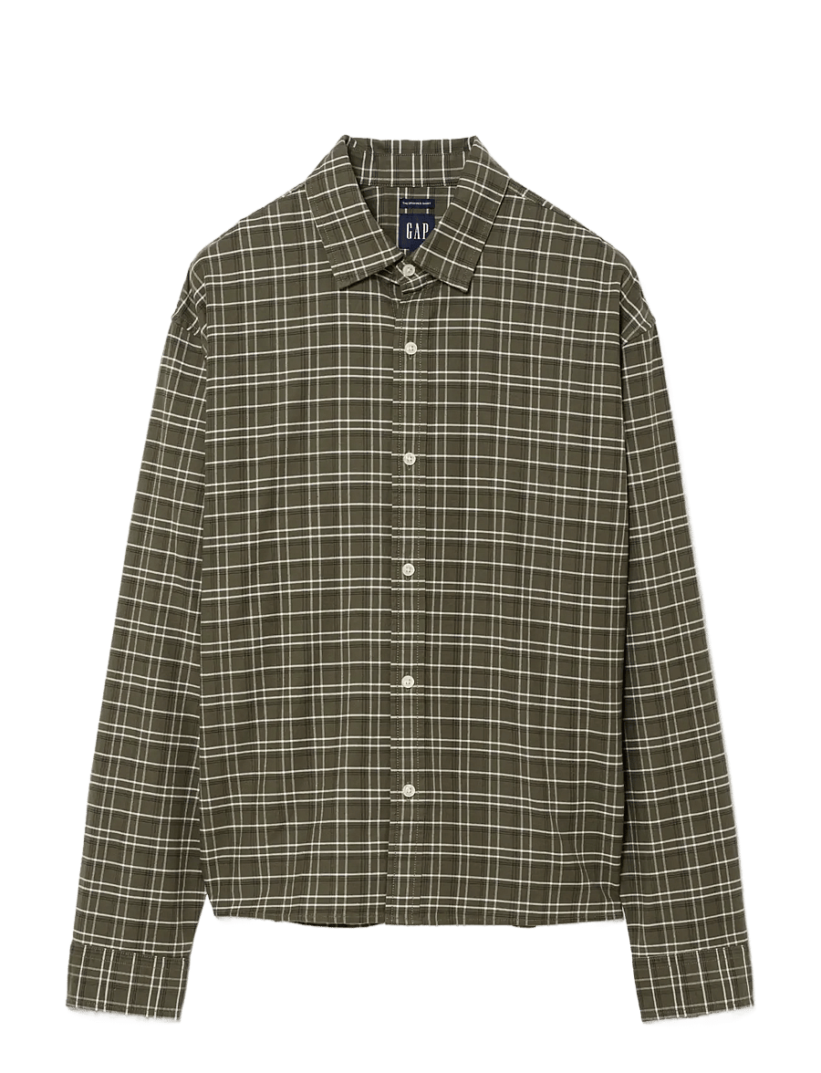 GAP - Relaxed Crop Straight-Hem Oxford Shirt - oxford-hemden - olive plaid - 0