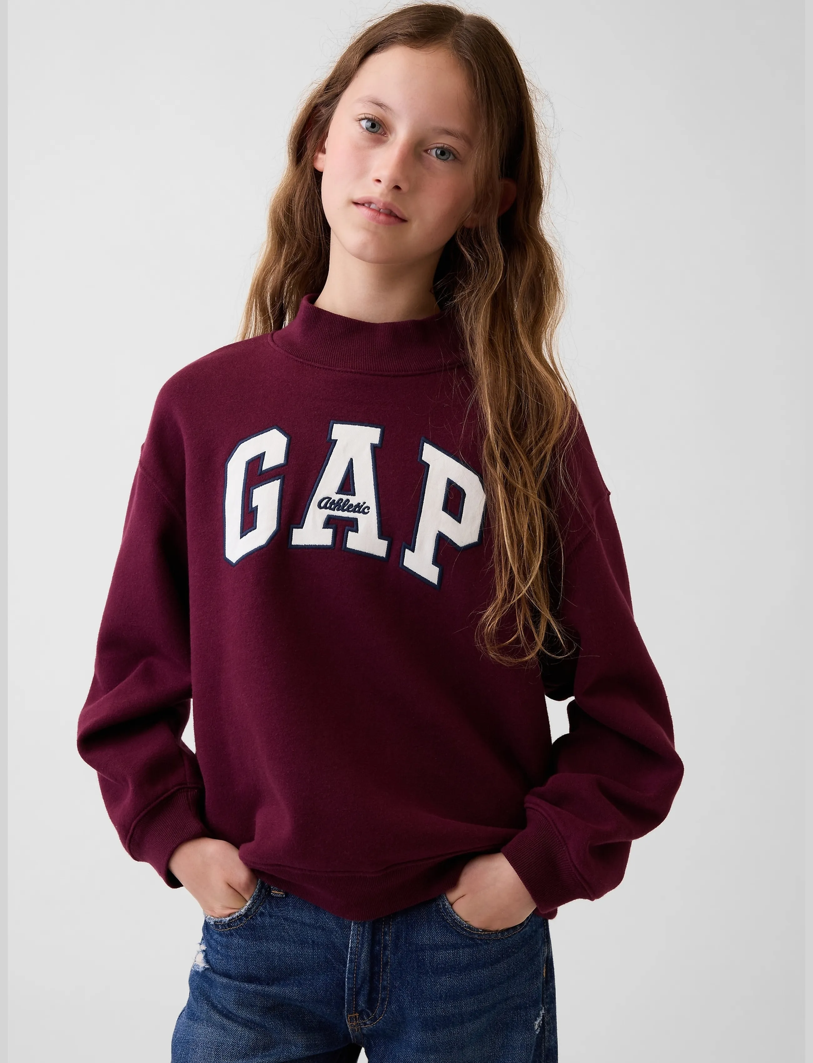 GAP Kids Vintagesoft Oversized Mockneck Logo Sweatshirt, 128/134, Sweatshirts & Hoodies, Burgunderrot - Sweatshirts, Kinder
