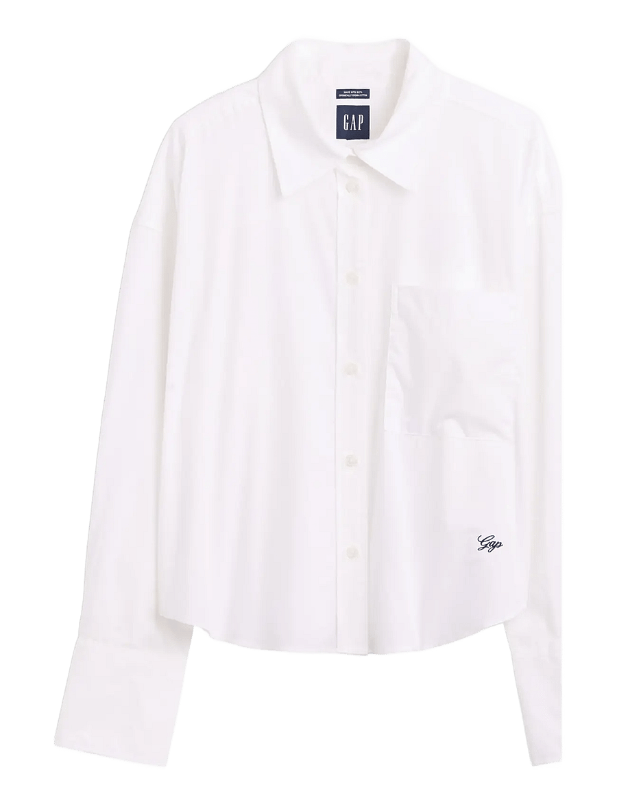 GAP - Organic Cotton Poplin Oversized Crop Shirt - långärmade skjortor - gap logo - 0