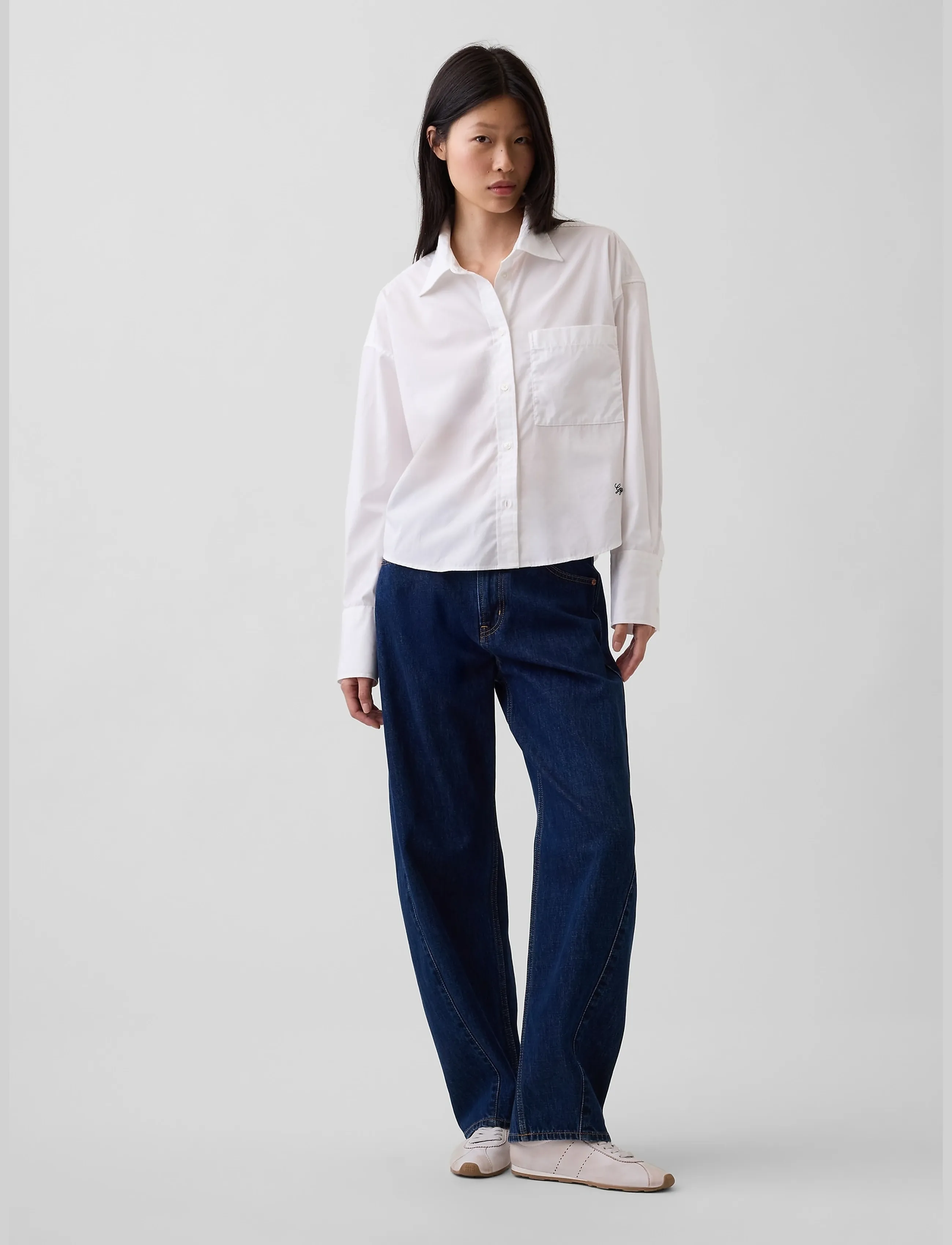 GAP - Organic Cotton Poplin Oversized Crop Shirt - long-sleeved shirts - gap logo - 0