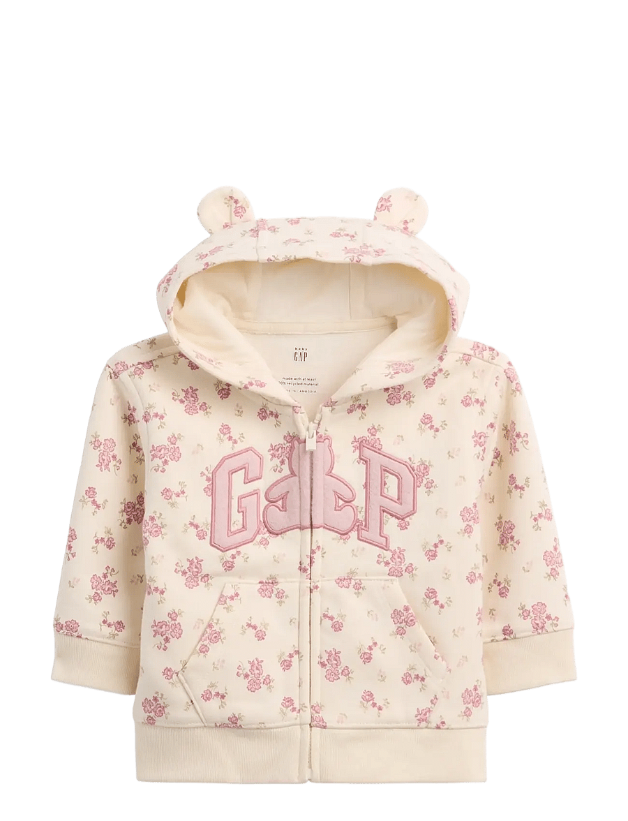 GAP - Baby VintageSoft Brannan Bear Gap Logo Zip Hoodie - pink floral - 0