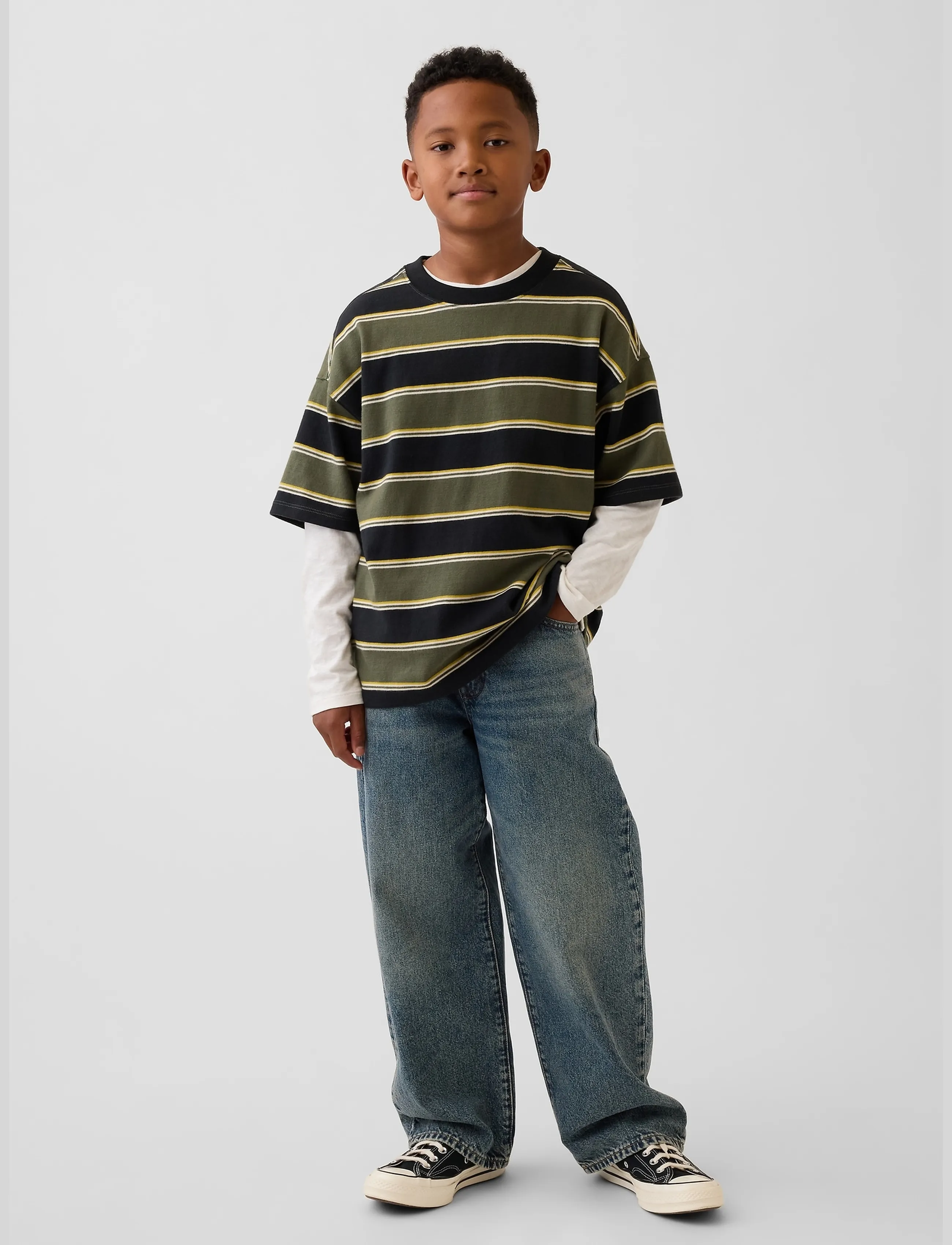 GAP - Kids Heavyweight Oversized T-Shirt from the GAP collection - green stripe - 3