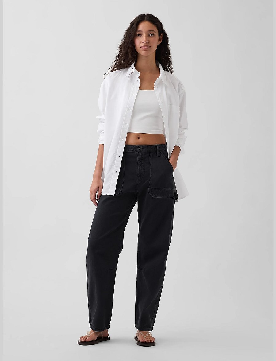 GAP - Mid Rise Barrel Utility Ankle Pants - barrelbyxor - black 1 - 0