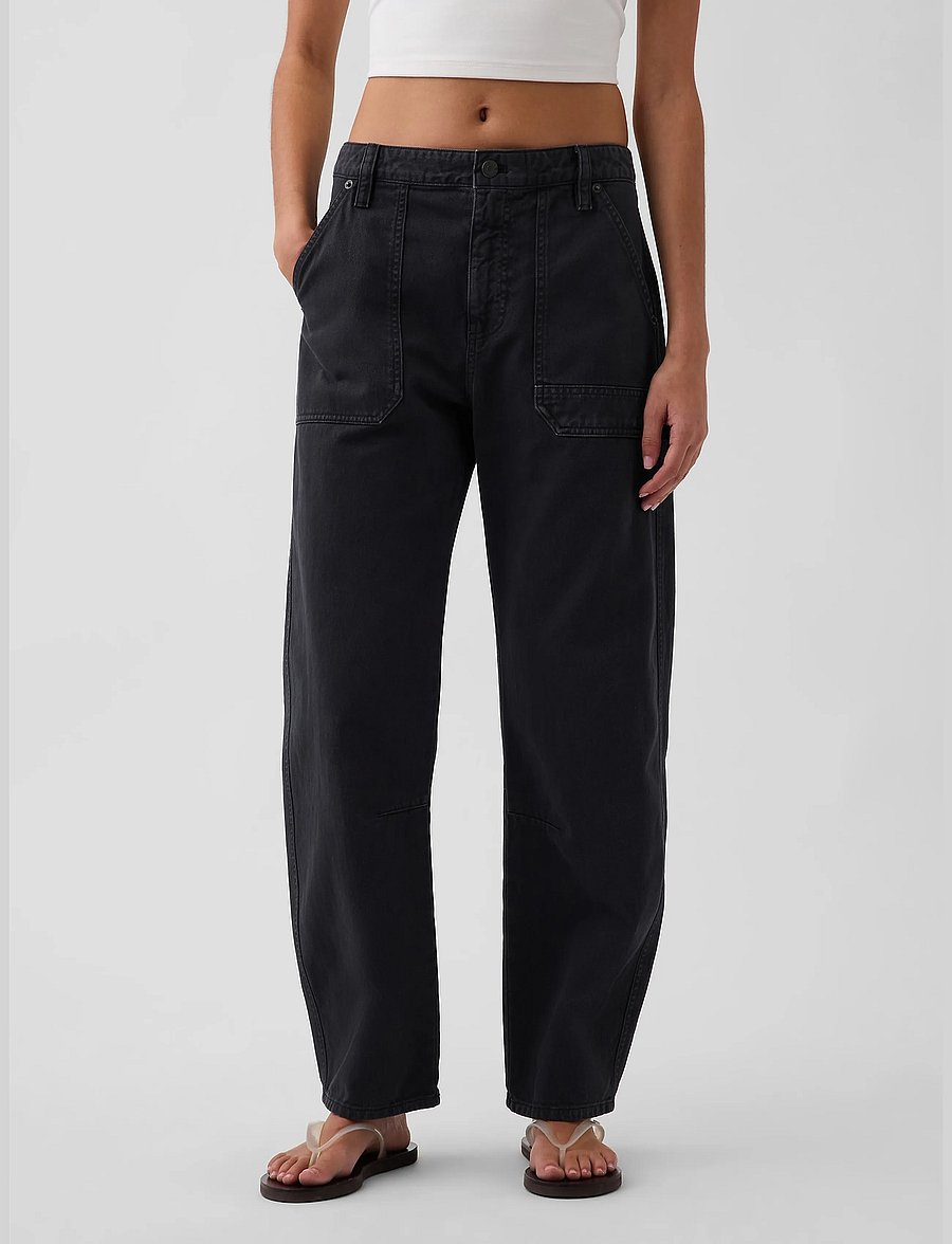 GAP - Mid Rise Barrel Utility Ankle Pants - barrelbyxor - black 1 - 2