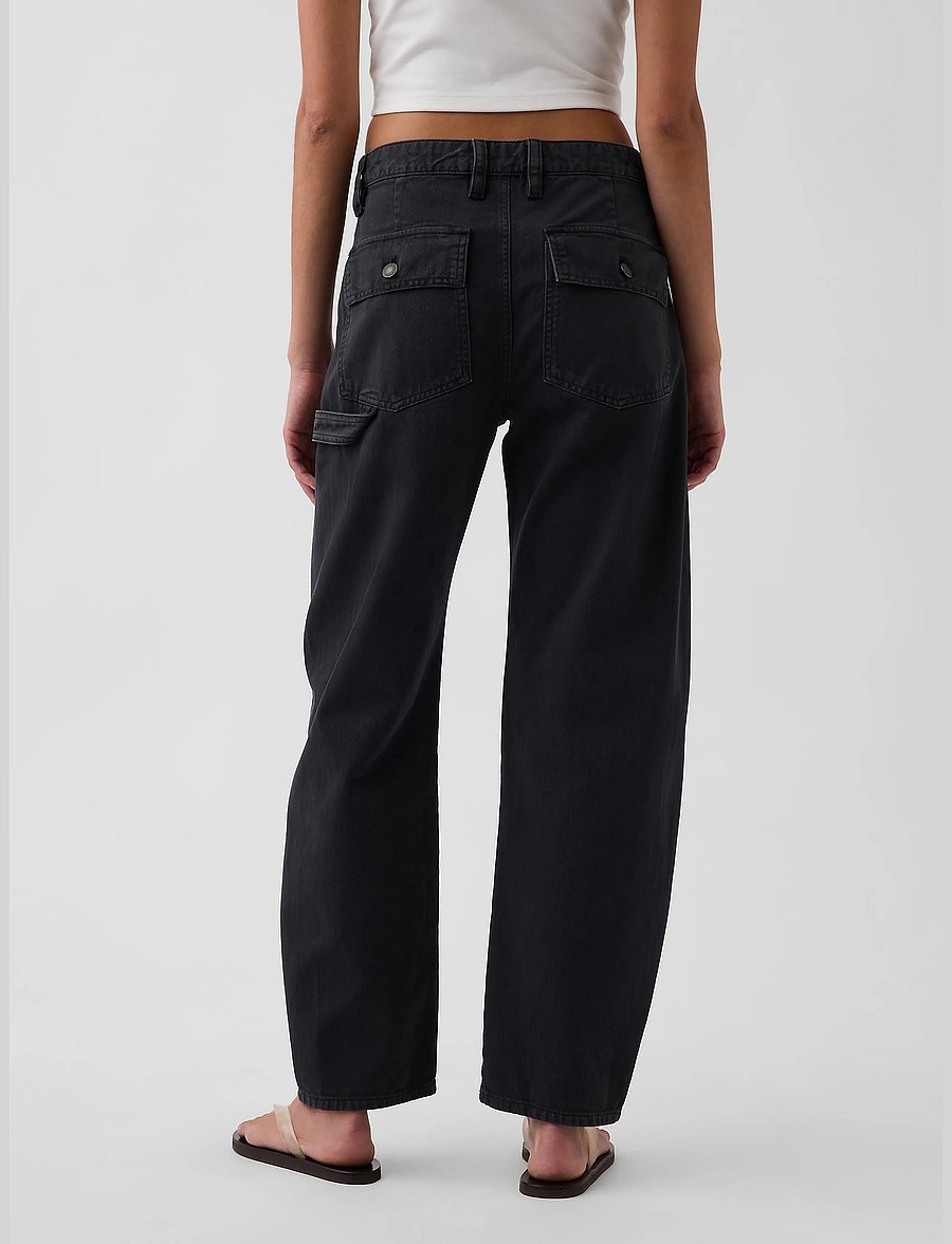 GAP - Mid Rise Barrel Utility Ankle Pants - barrelbyxor - black 1 - 4