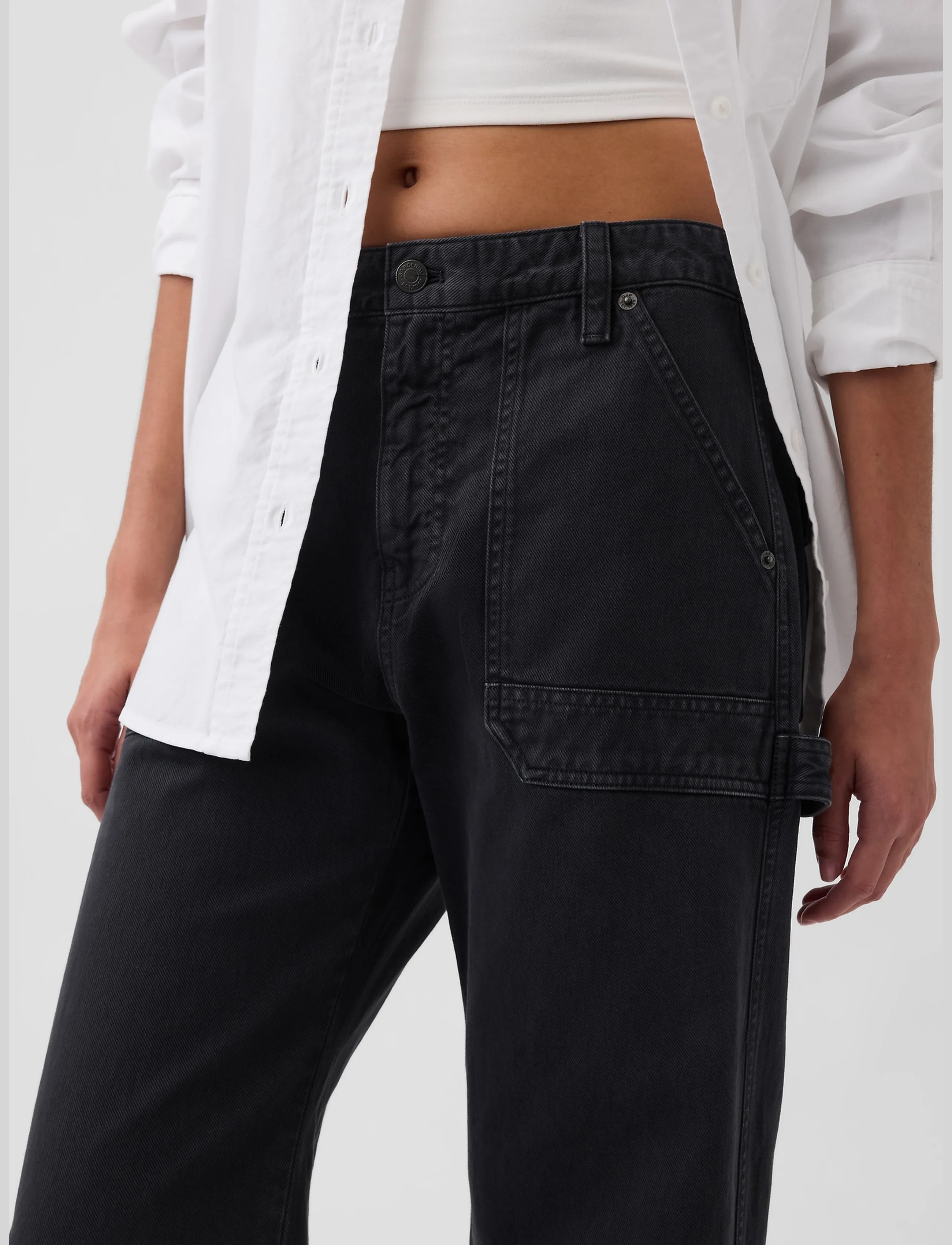GAP - Mid Rise Barrel Utility Ankle Pants - barrelbyxor - black 1 - 5