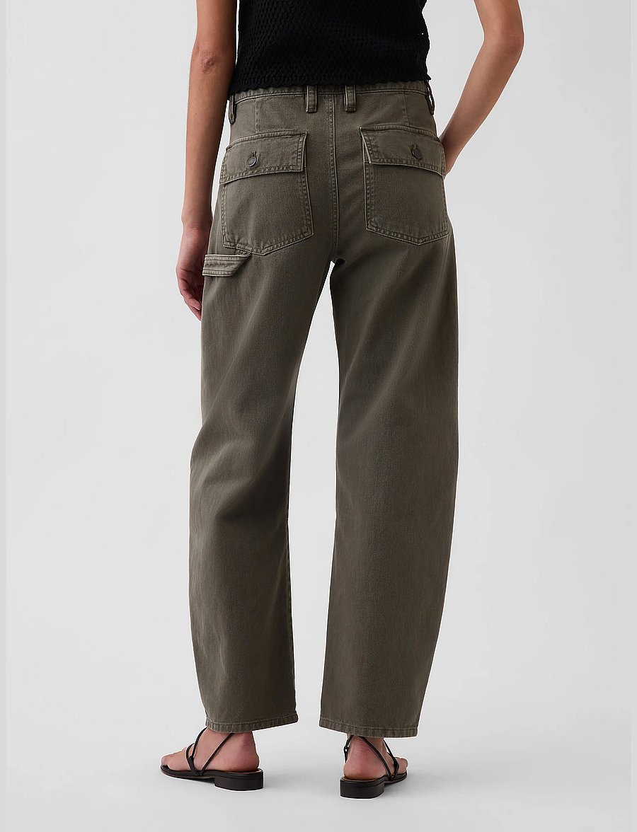 GAP - Mid Rise Barrel Utility Ankle Pants - hosen mit geradem bein - black moss - 4