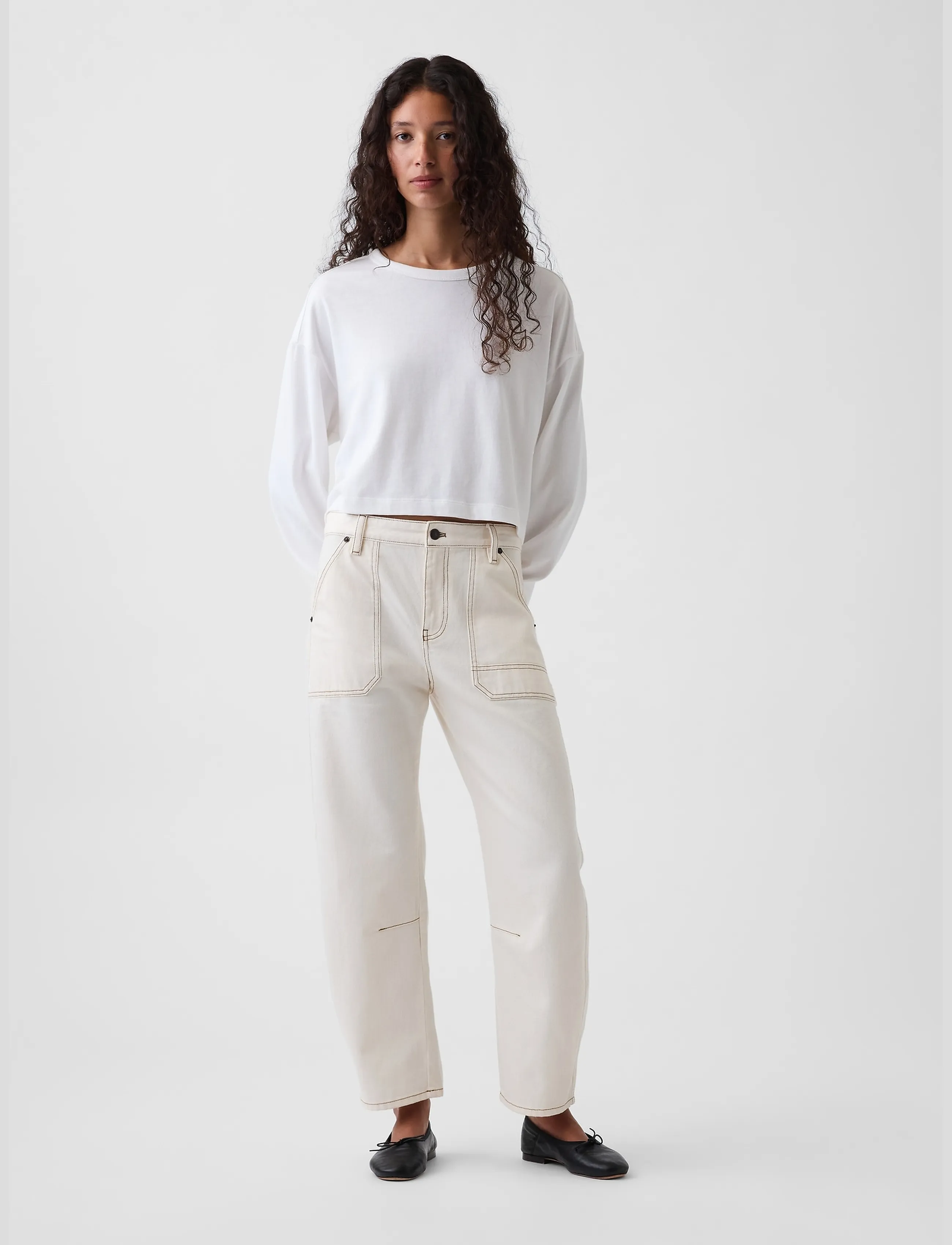 GAP Mid Rise Barrel Utility Ankle Pants - Barrel trousers - IVORY FROST / cream