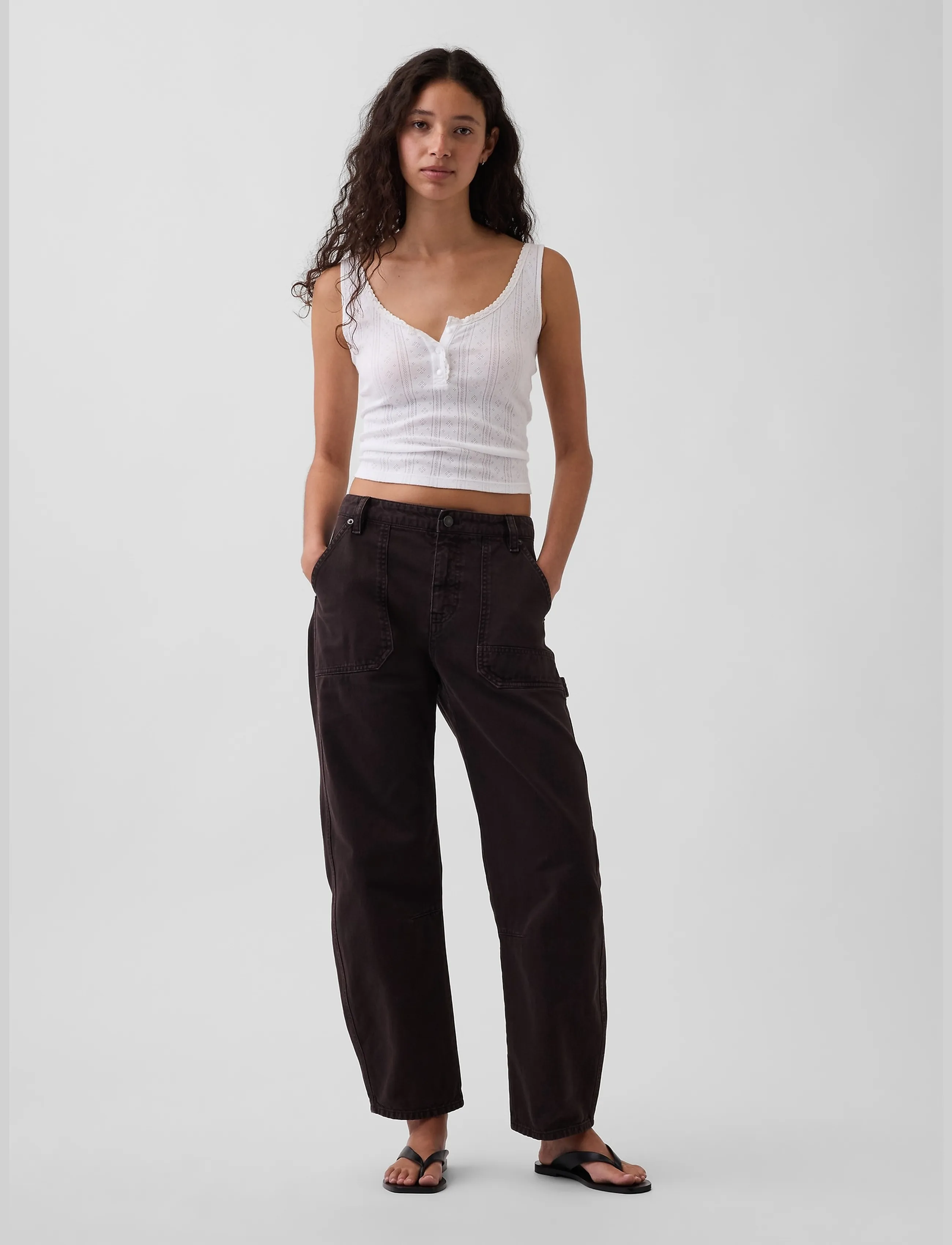 GAP Mid Rise Barrel Utility Ankle Pants - Trousers - TERRA BROWN / brown