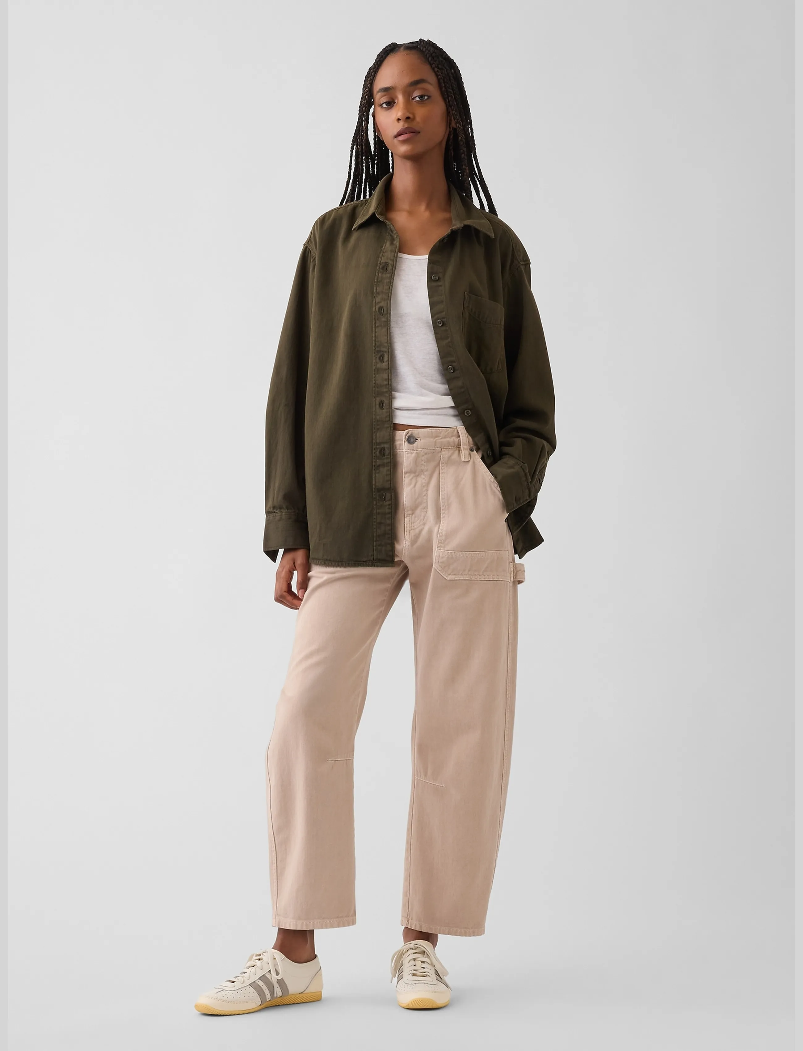 GAP Mid Rise Barrel Utility Ankle Pants - GAP - WICKER / beige