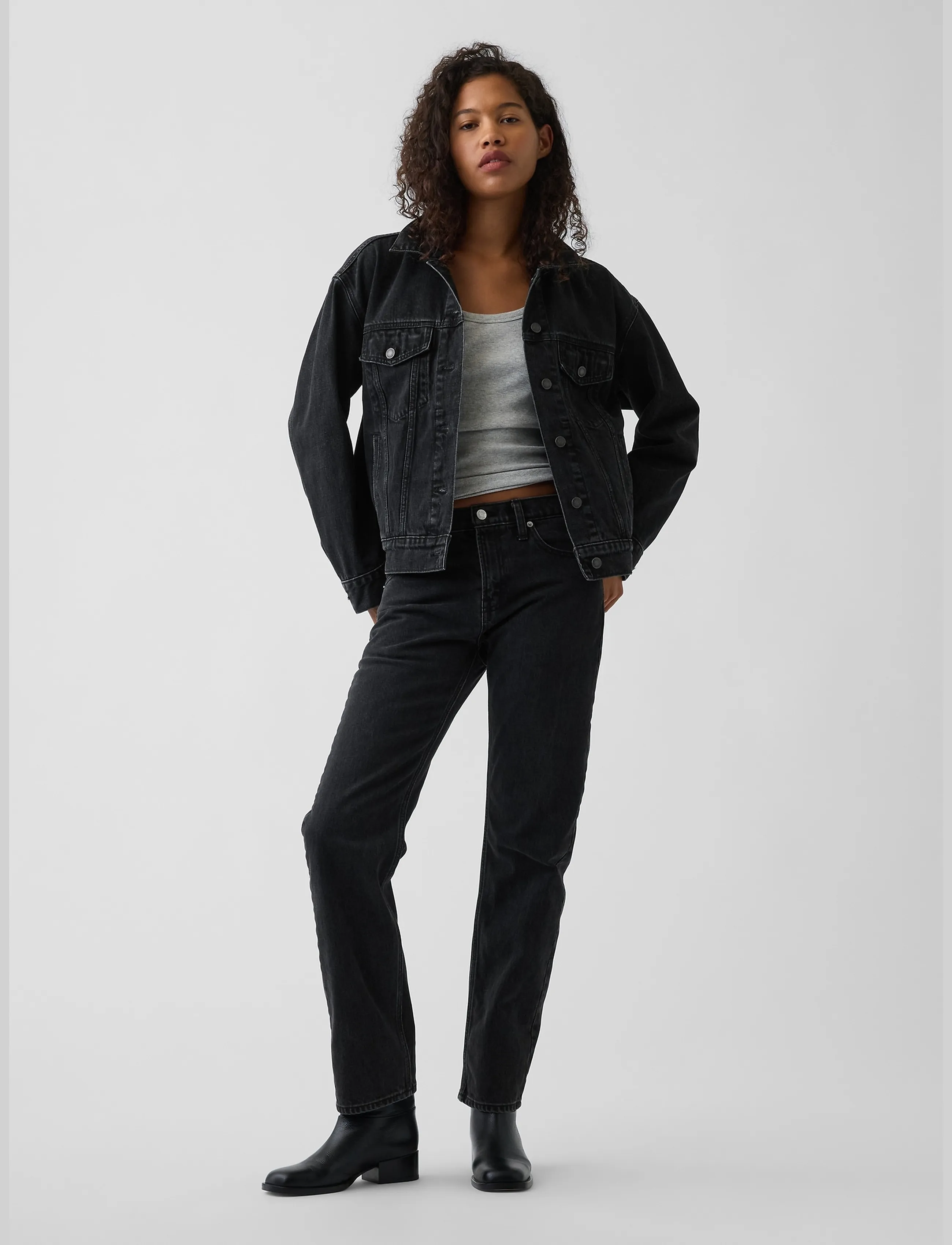 GAP Mid Rise Straight Taper Jeans - Jeans - BLACK WASH / black