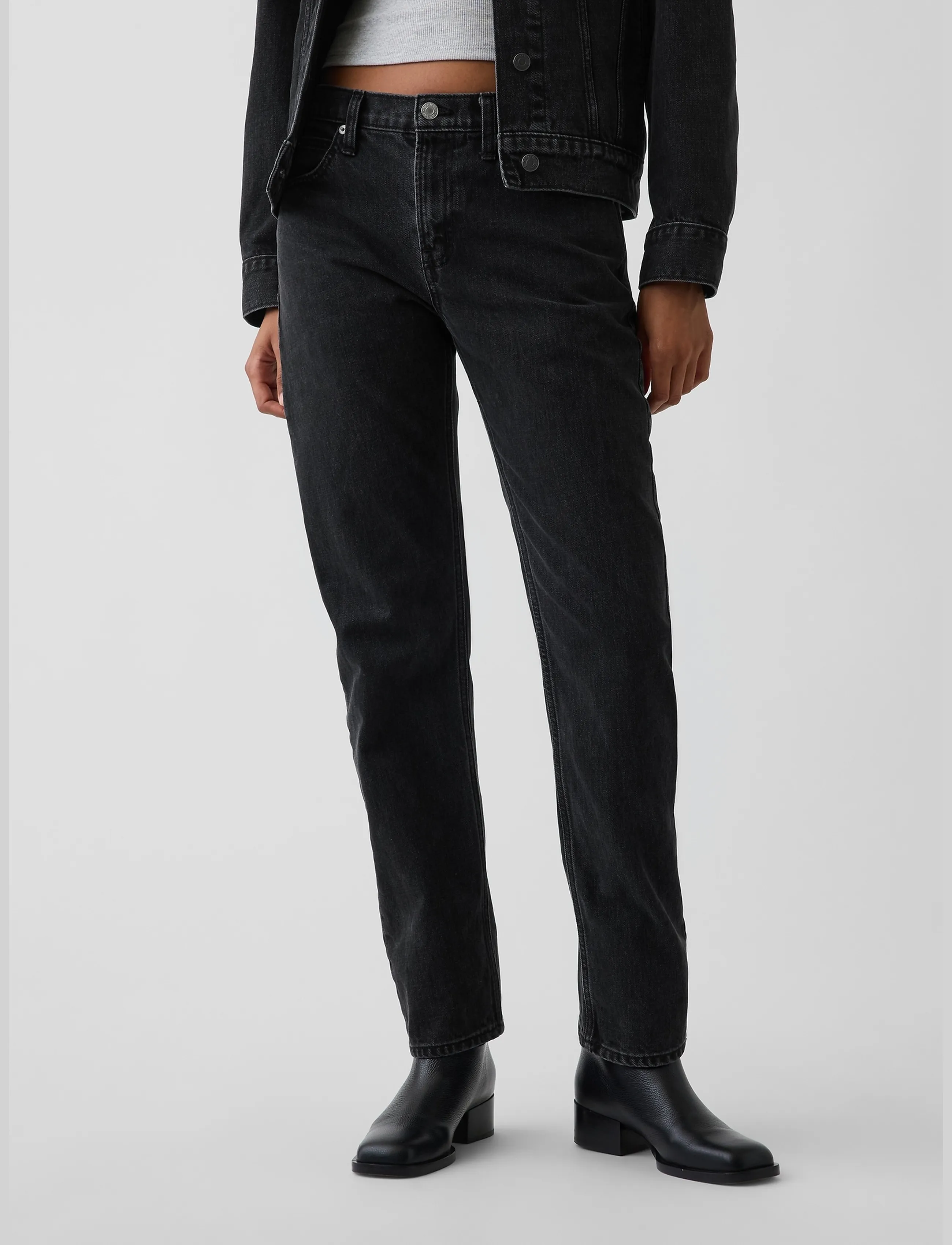 GAP - Mid Rise Straight Taper Jeans - tapered jeans - black wash - 2