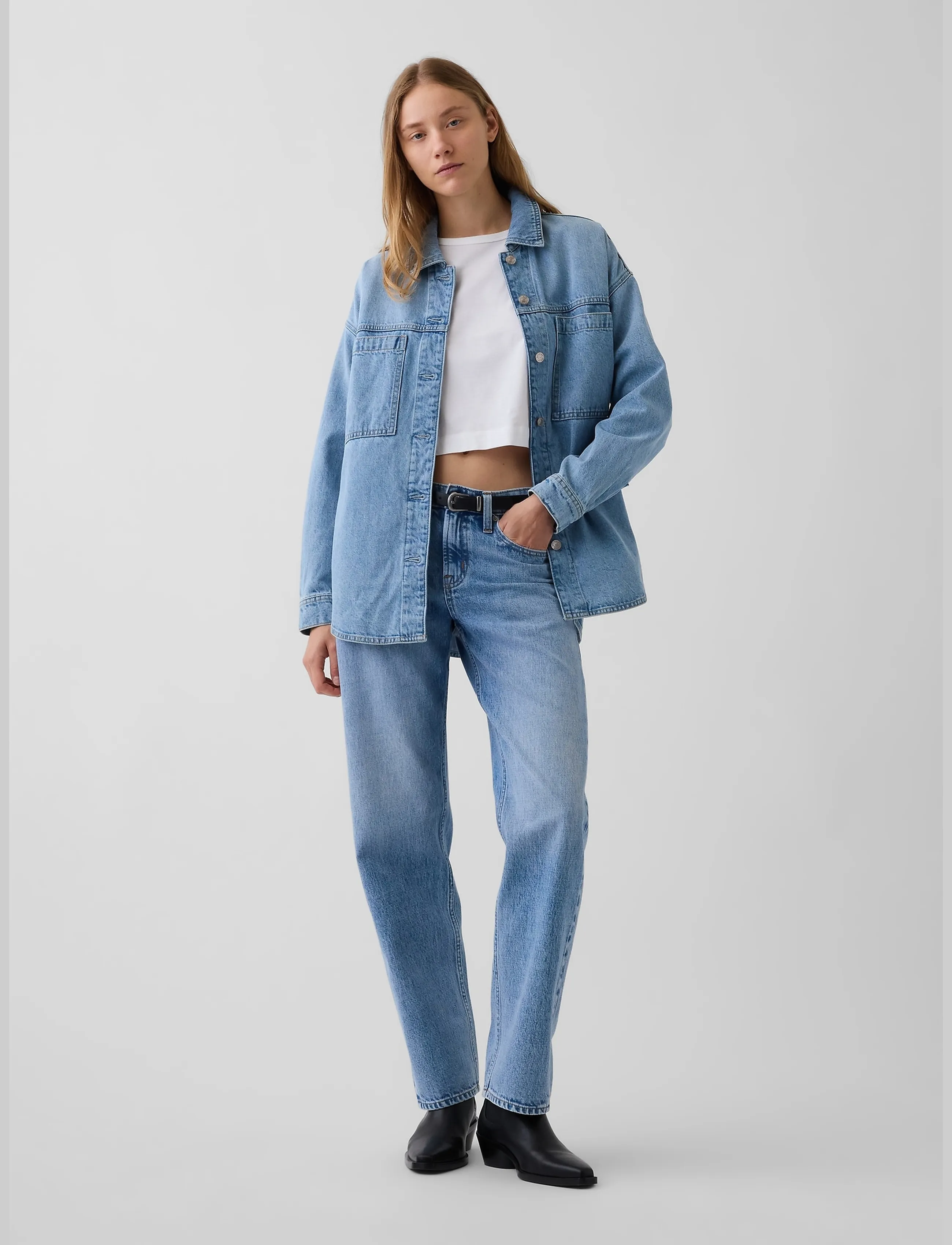 GAP Mid Rise Straight Taper Jeans - Jeans - LIGHT WASH / blue