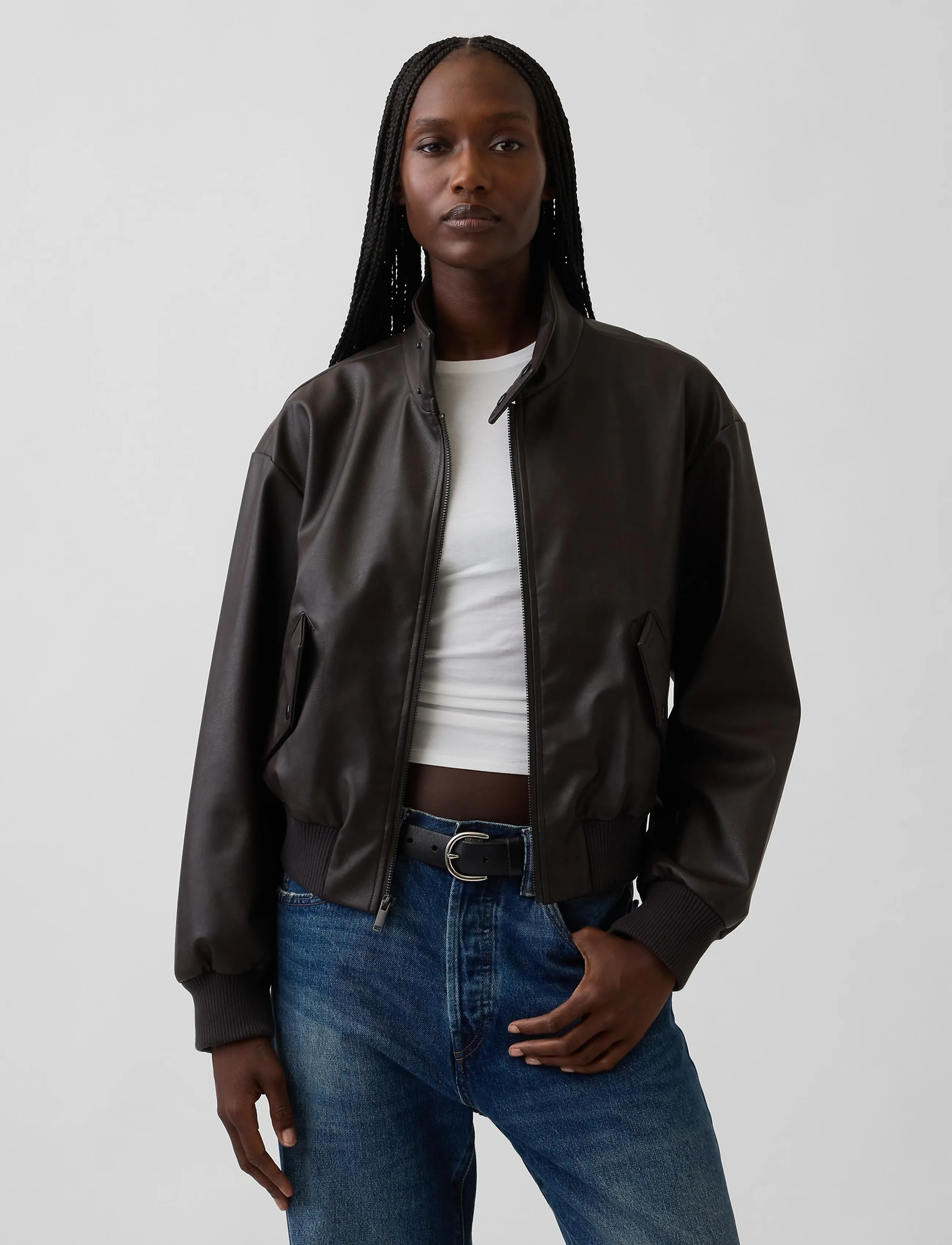 GAP - Cropped Leather Bomber Jacket from the GAP collection - leichte jacken - dark brown 1 - 5
