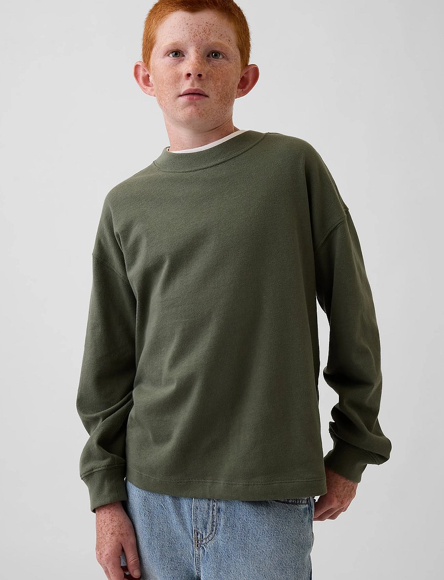 GAP - Kids Heavyweight Oversized T-Shirt from the GAP collection - langärmelig - tweed green - 0