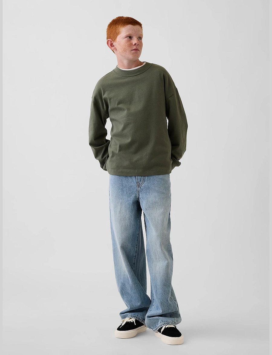 GAP - Kids Heavyweight Oversized T-Shirt from the GAP collection - langärmelig - tweed green - 3