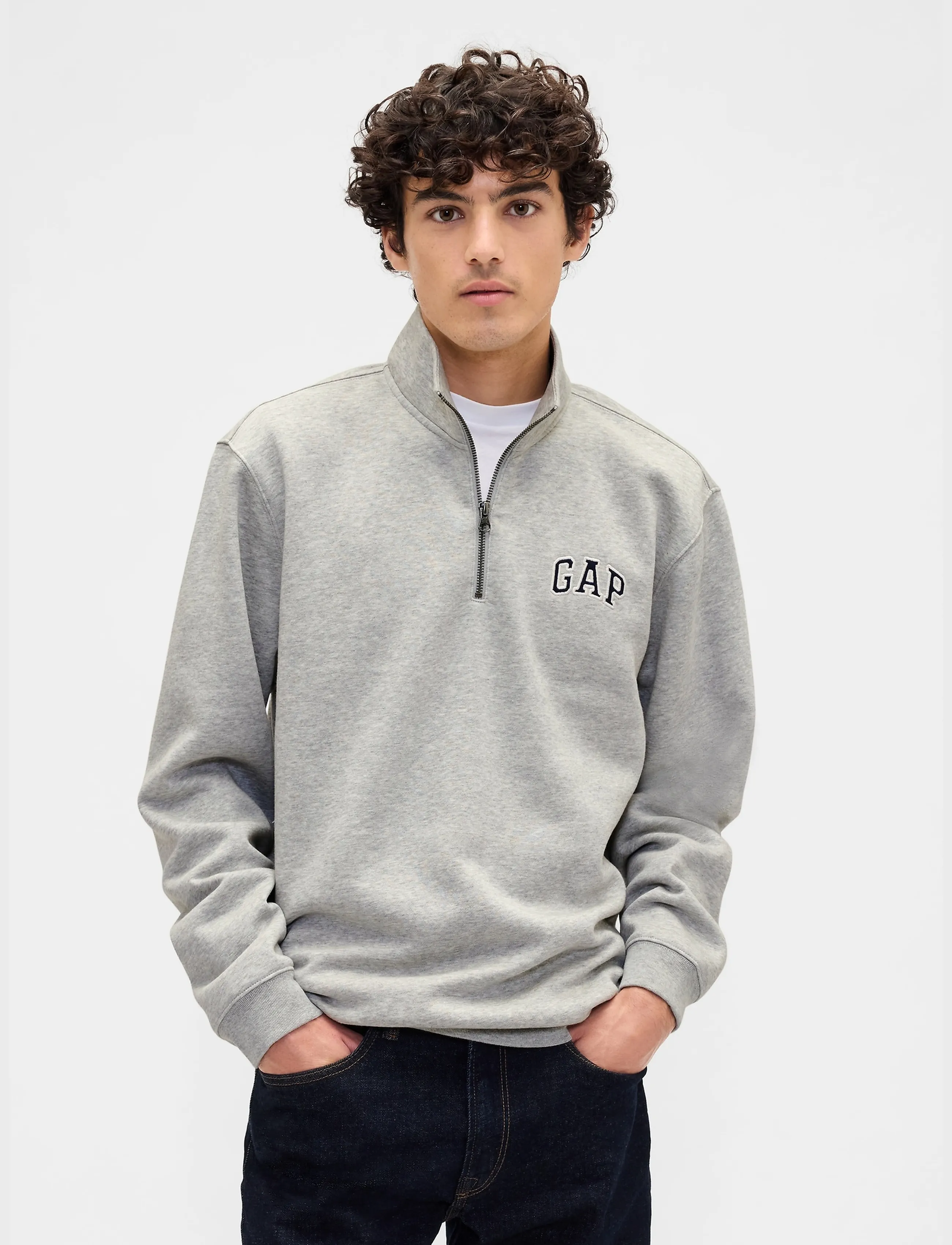 GAP Relaxed Gap Logo Quarter-Zip Sweatshirt - Sweatshirts & Hoodies - LIGHT HEATHER GREY B08 / grey