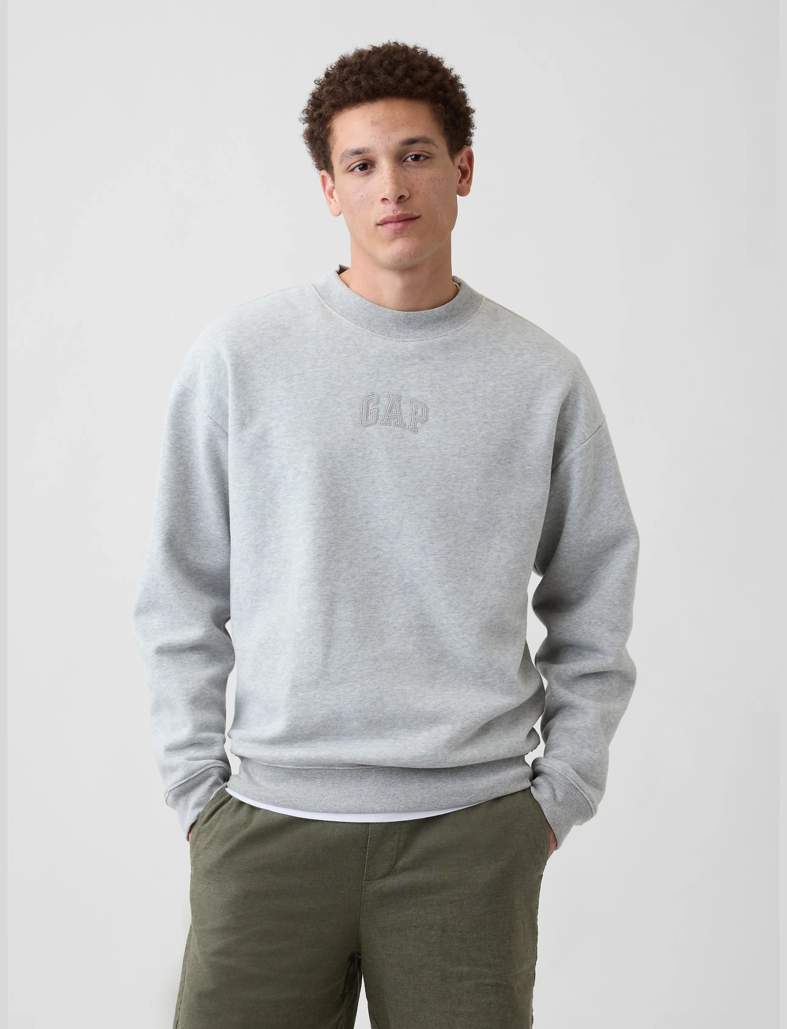 GAP Adult Relaxed Gap Mini-Logo Sweatshirt - Sweatshirts & Hoodies - HEATHER GREY / grey