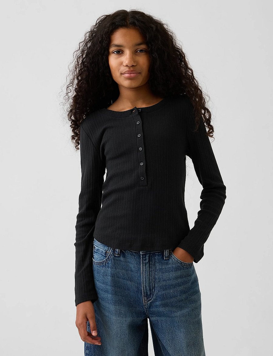 GAP - Rib Henley T-Shirt from the GAP collection - långärmade t-shirts - moonless night - 0