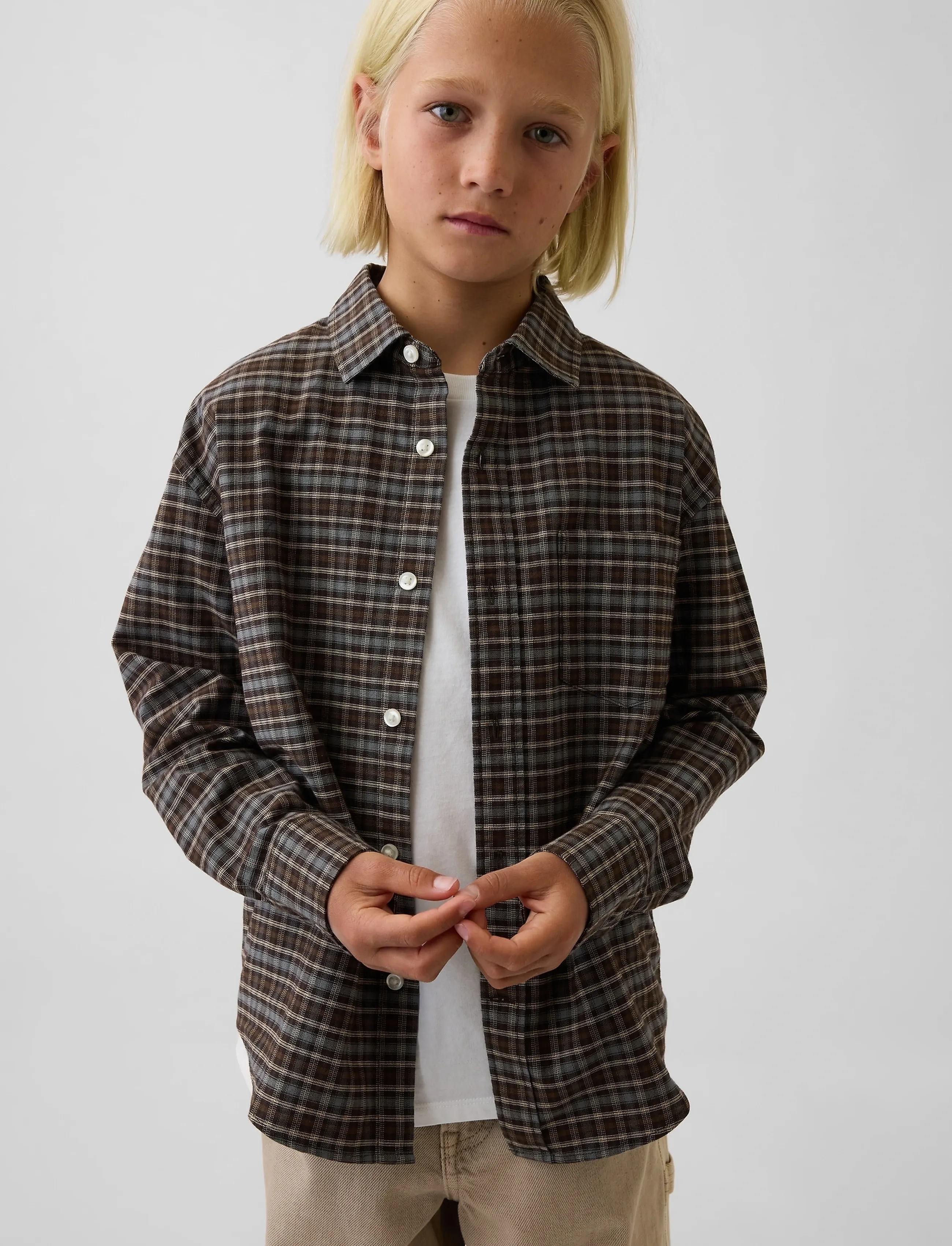 GAP - Relaxed Long-Sleeved Oxford Shirt from the GAP collection - langærmede skjorter - brown plaid - 3