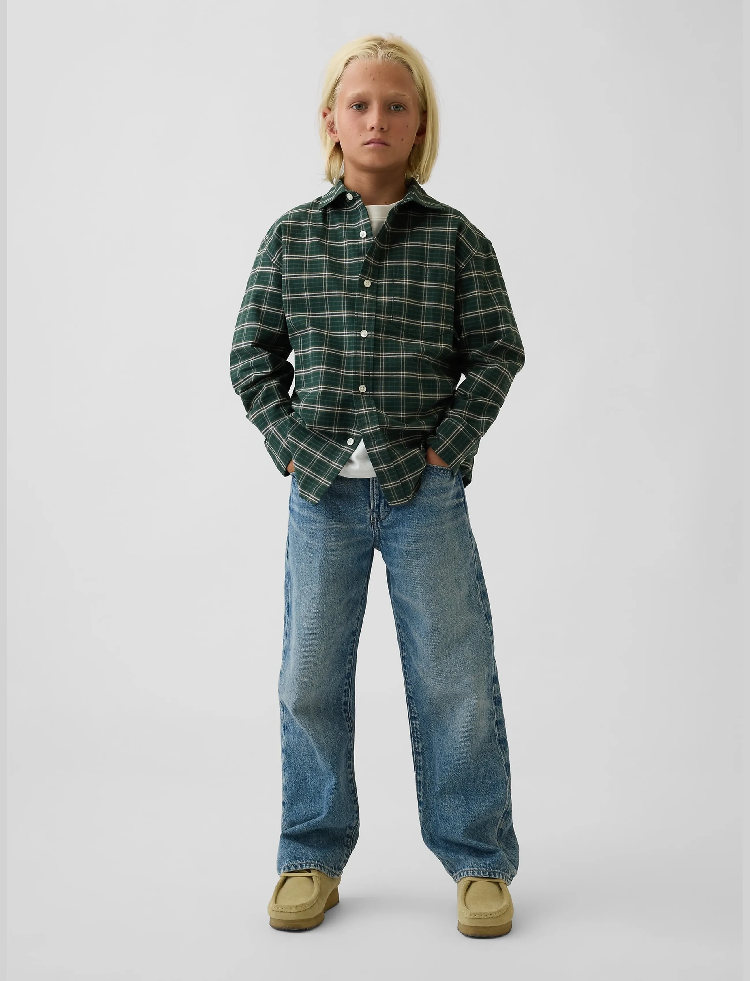 GAP Relaxed Long-Sleeved Oxford Shirt from the GAP collection - Skjorter - GREEN PLAID / green