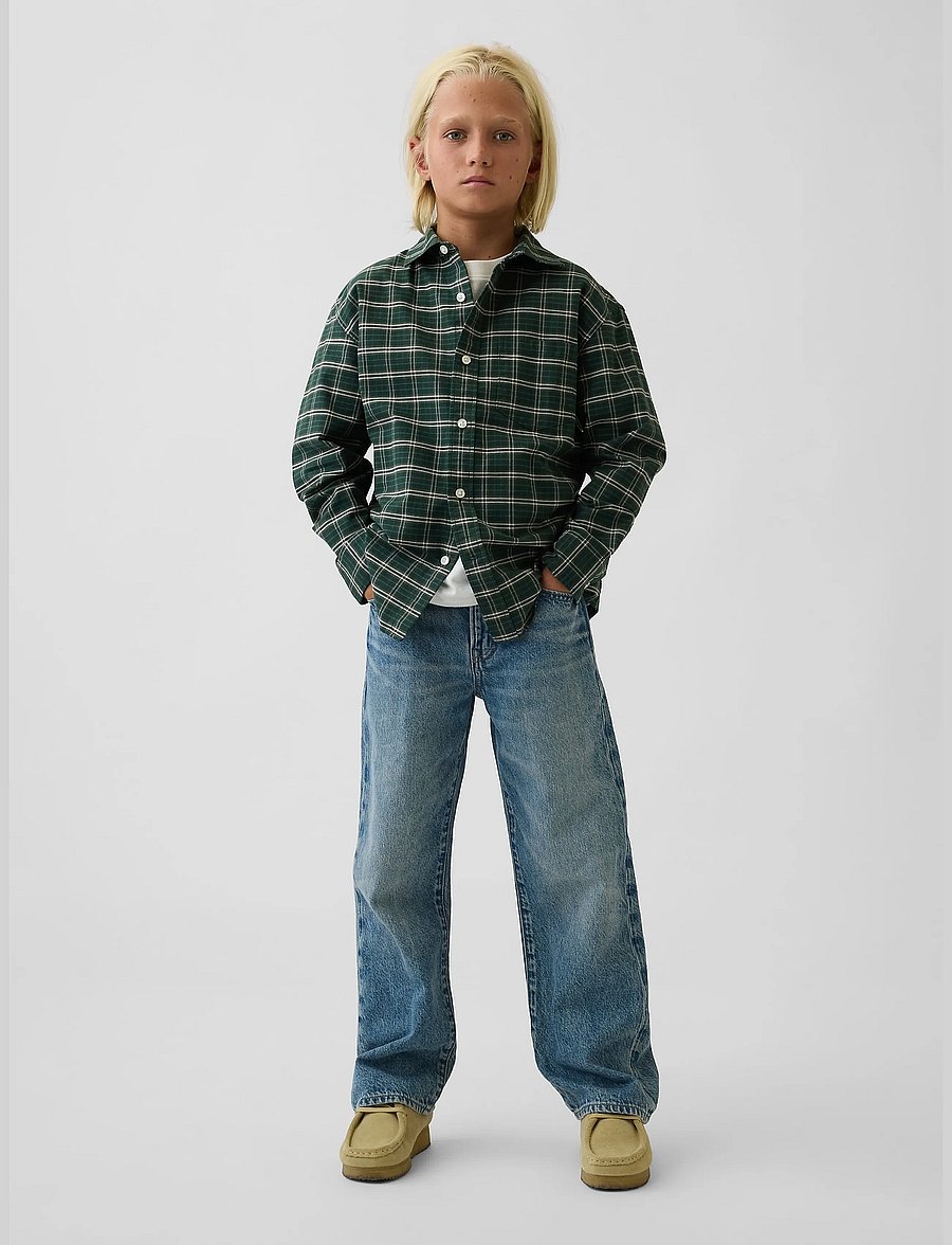GAP - Relaxed Long-Sleeved Oxford Shirt from the GAP collection - langærmede skjorter - green plaid - 0