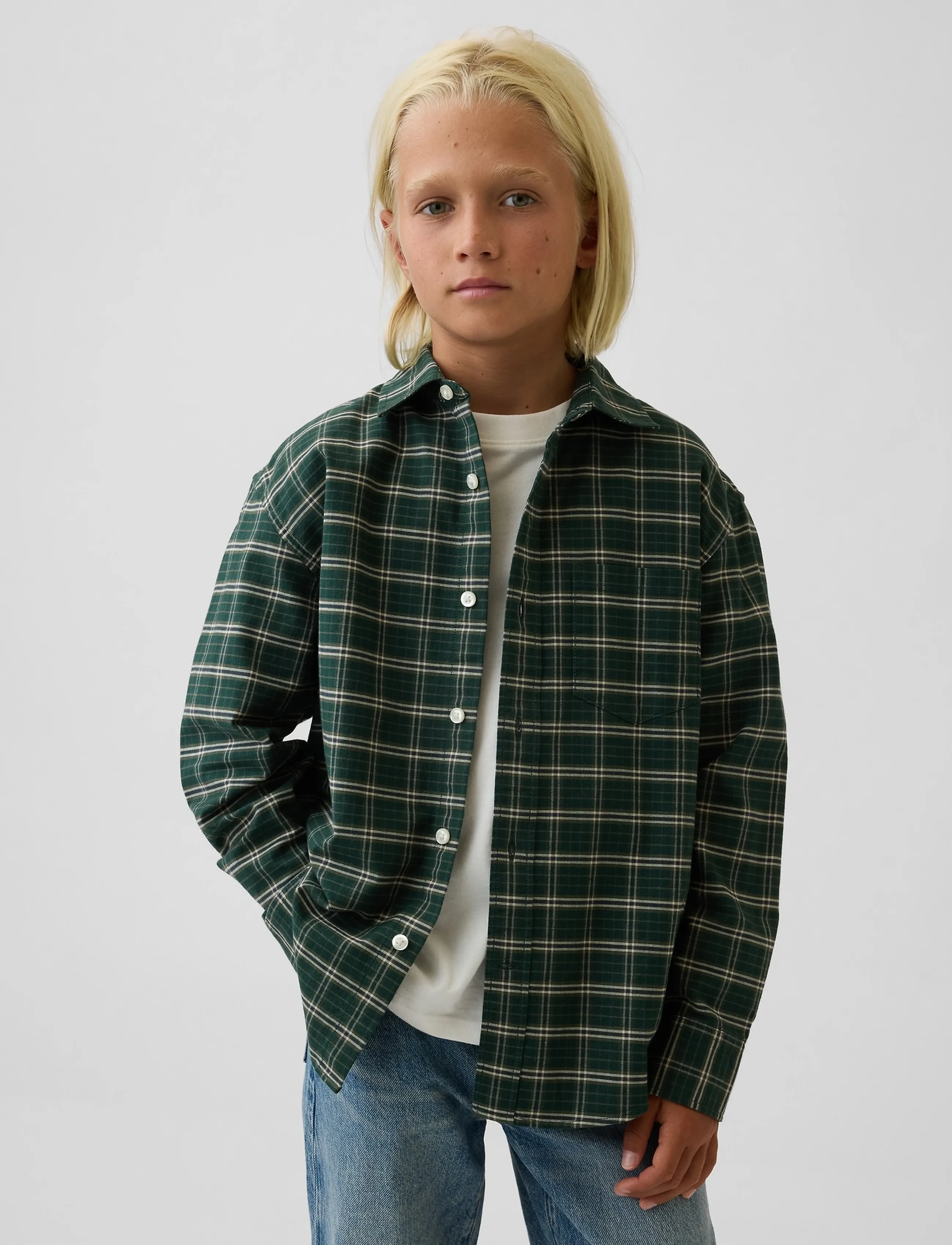 GAP - Relaxed Long-Sleeved Oxford Shirt from the GAP collection - langærmede skjorter - green plaid - 3
