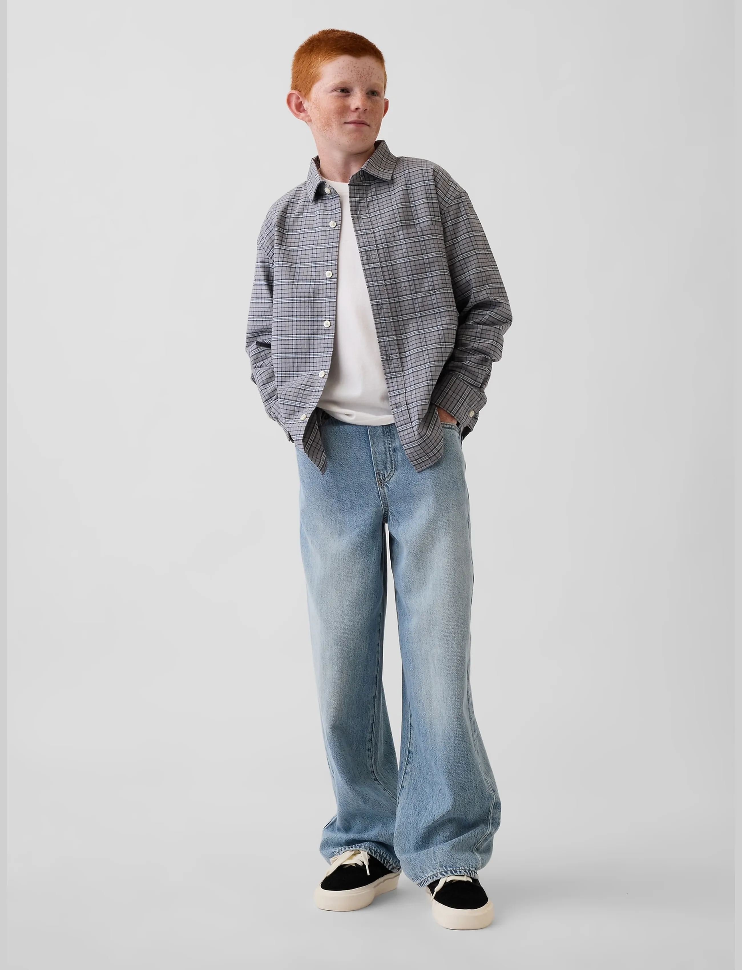 GAP Relaxed Long-Sleeved Oxford Shirt from the GAP collection - Långärmade skjortor - GREY PLAID / grey