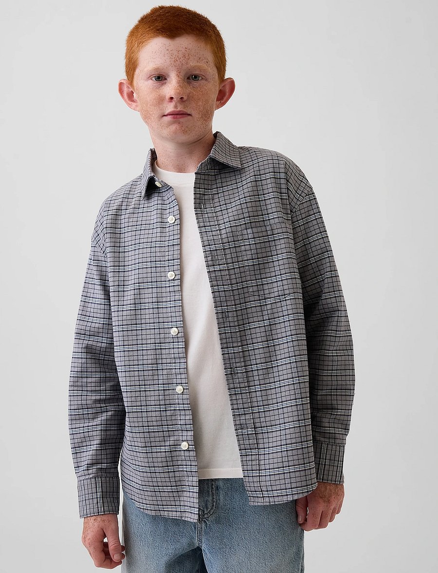 GAP - Relaxed Long-Sleeved Oxford Shirt from the GAP collection - långärmade skjortor - grey plaid - 3