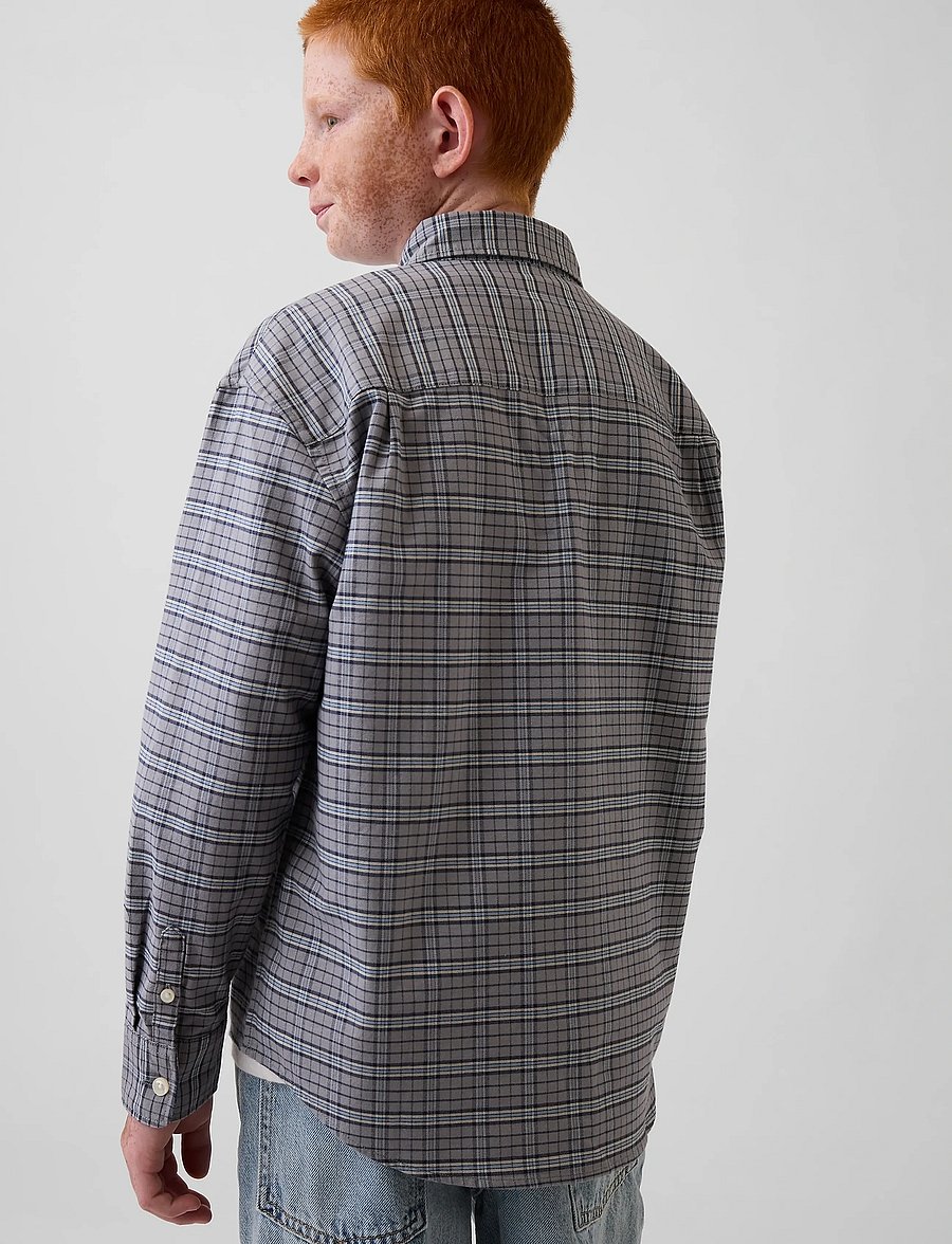 GAP - Relaxed Long-Sleeved Oxford Shirt from the GAP collection - långärmade skjortor - grey plaid - 4