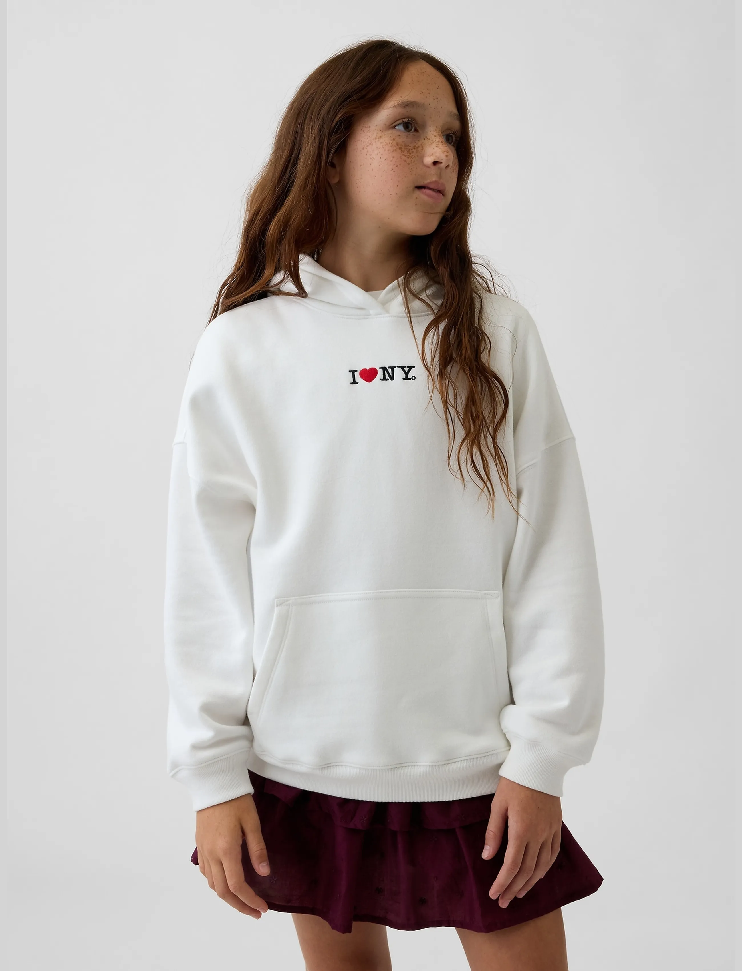 GAP Kids VintageSoft Oversized I Heart NY Hoodie - Topid - NEW OFF WHITE / white