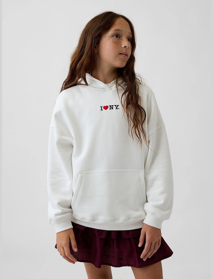 GAP - Kids VintageSoft Oversized I Heart NY Hoodie - new off white - 0