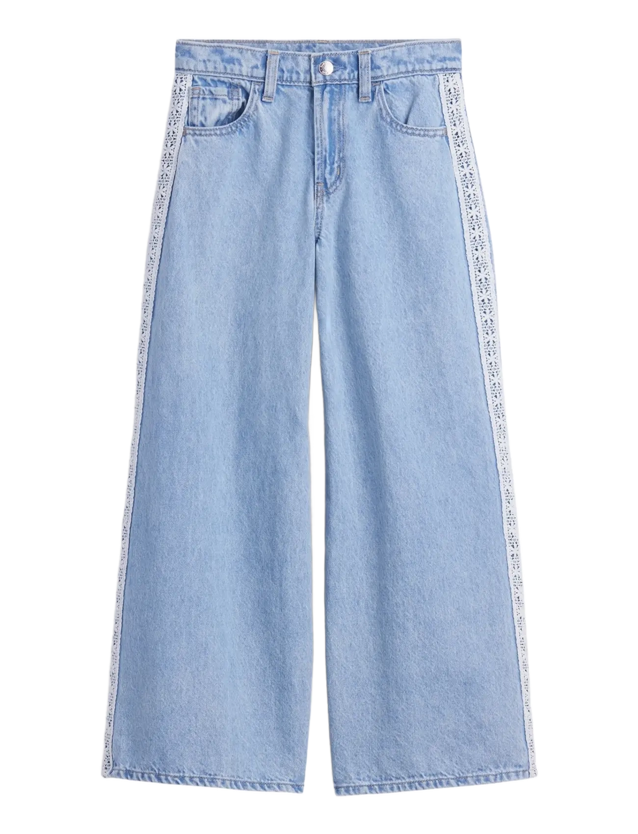 GAP - Kids Low Rise Lace-Trim Baggy Jeans - light wash - 1