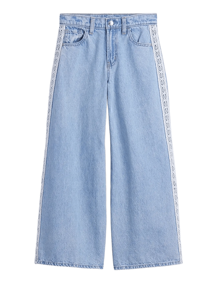 GAP - Kids Low Rise Lace-Trim Baggy Jeans - light wash - 1