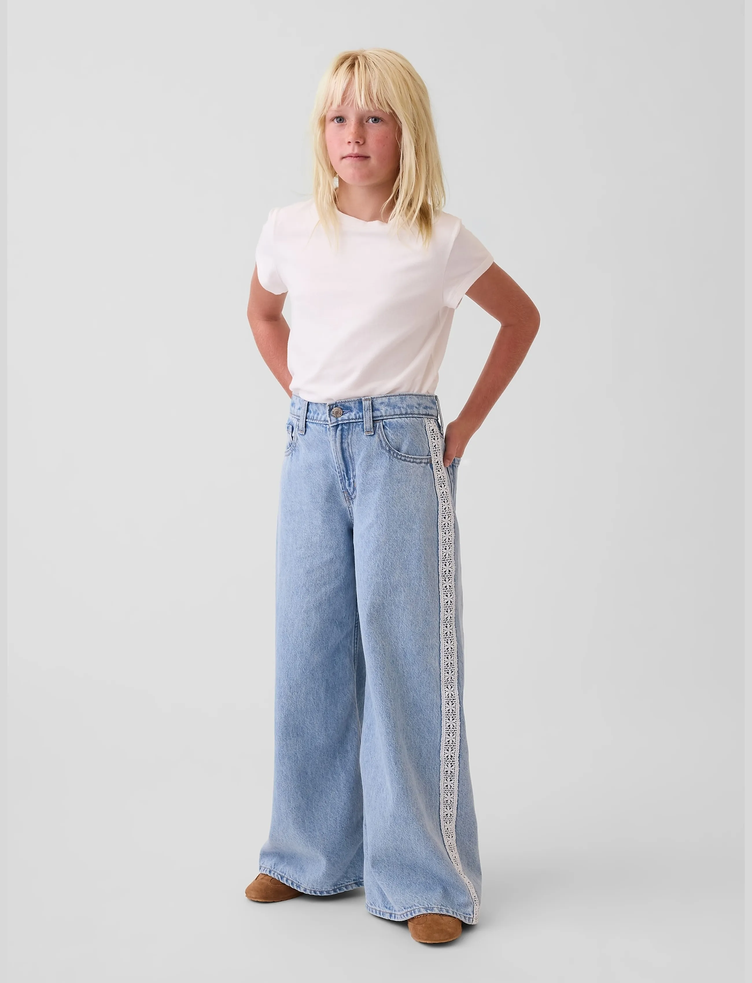 GAP Kids Low Rise Lace-Trim Baggy Jeans - Loose jeans - LIGHT WASH / blue