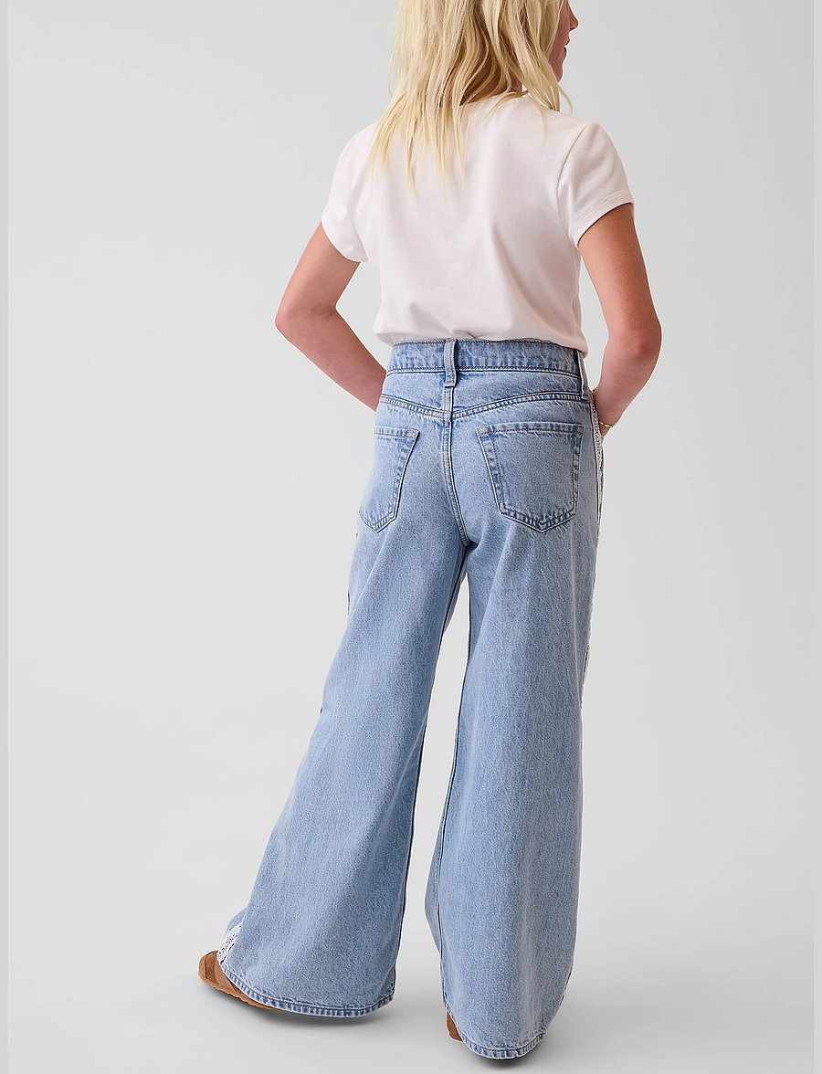 GAP - Kids Low Rise Lace-Trim Baggy Jeans - light wash - 3