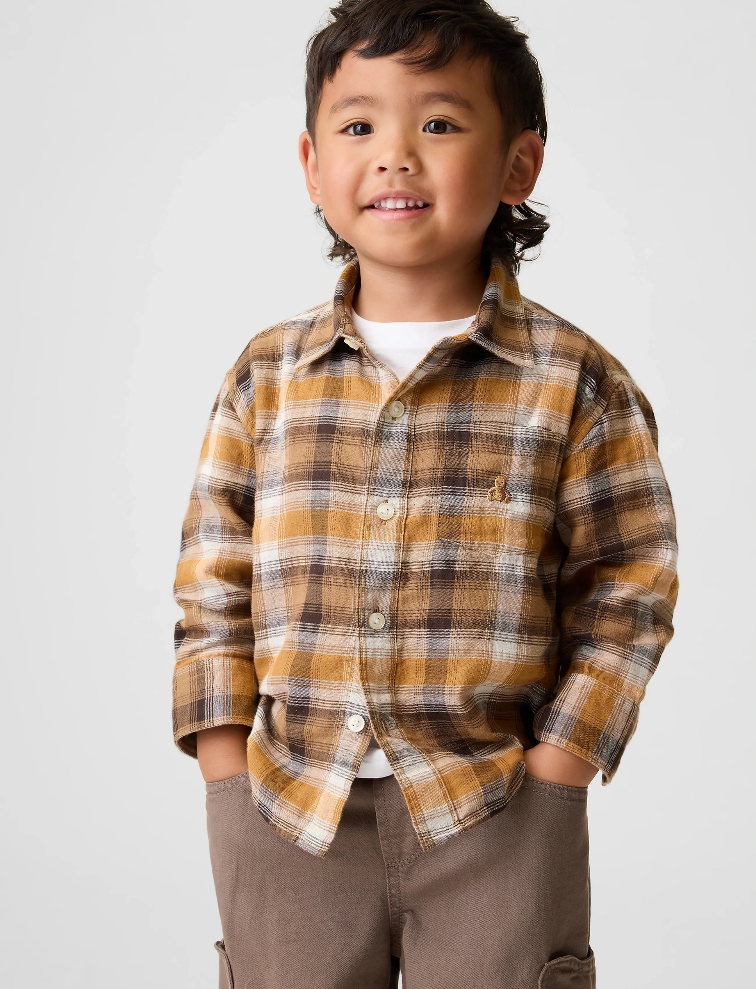 GAP Double Weave Woven Top from the GAP collection - Pikkade varrukatega särgid - KOLA NUT / brown