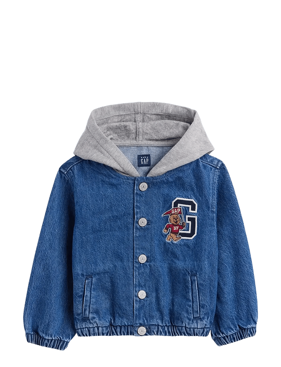 GAP - Baby & Toddler Denim Varsity Bomber Jacket - medium wash - 1