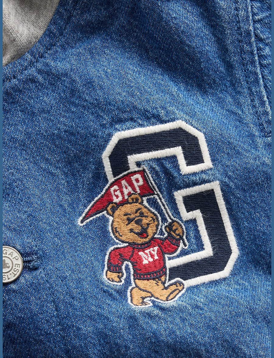 GAP - Baby & Toddler Denim Varsity Bomber Jacket - medium wash - 3