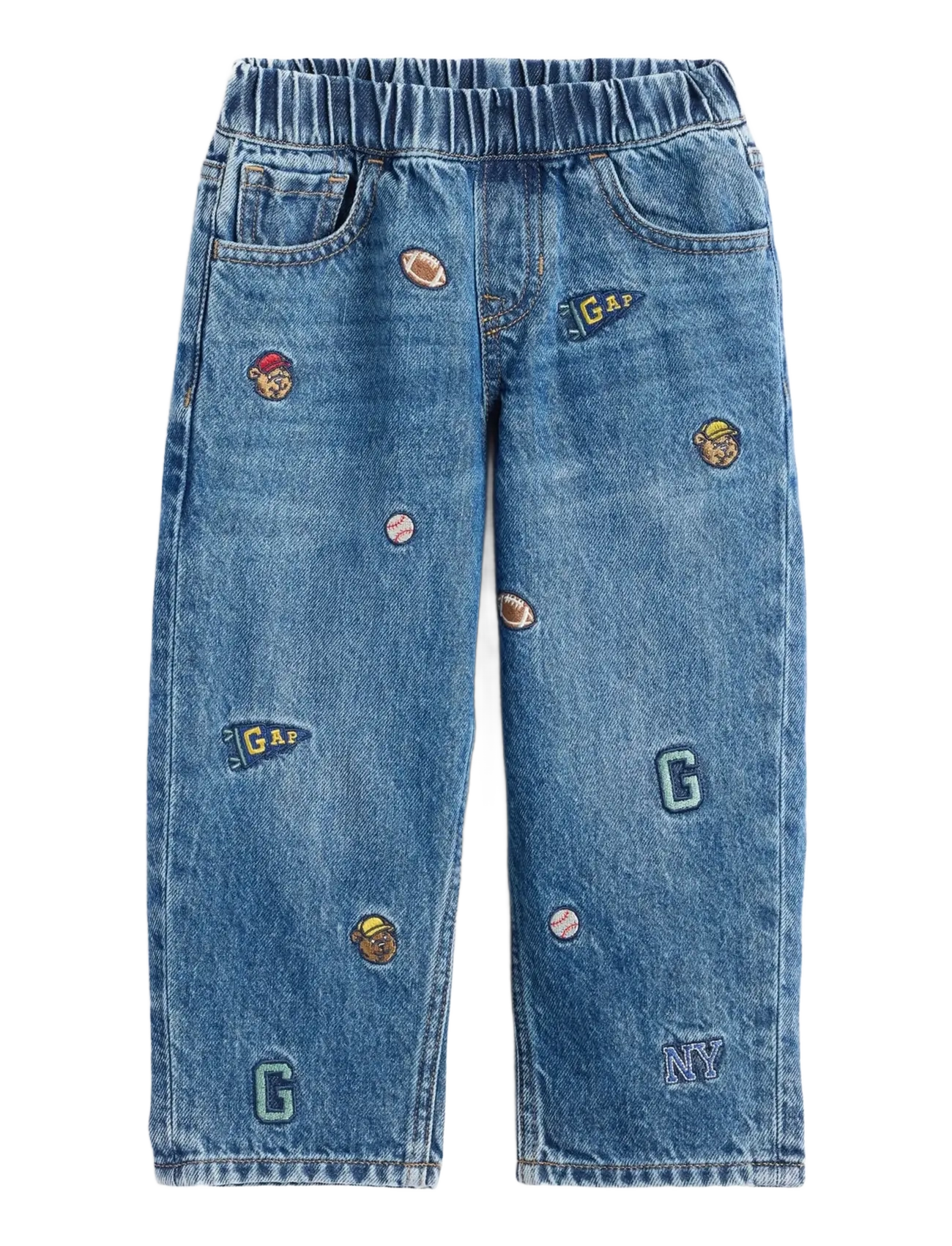 GAP Baby & Toddler Embroidered Pull-On Baggy Jeans - Kleidung - EMBROIDERY MEDIUM WASH / blue