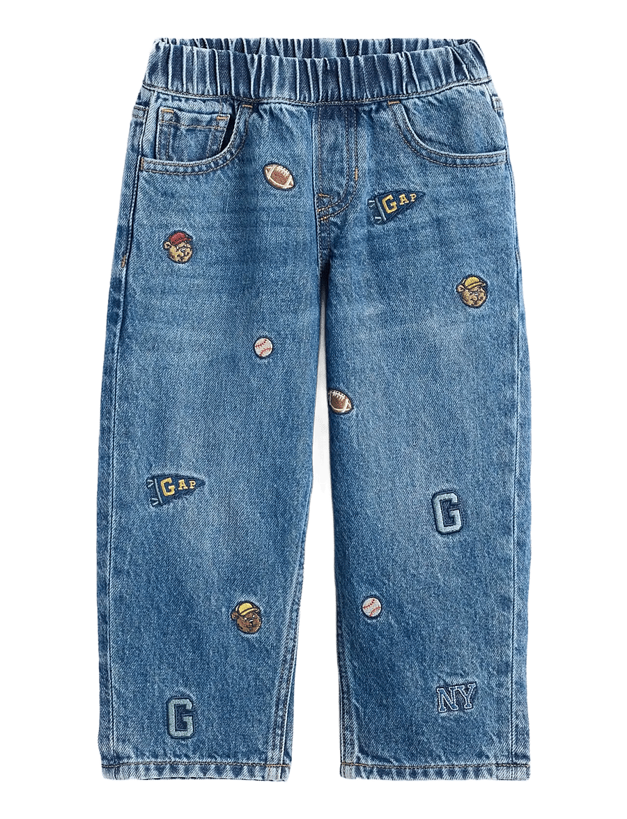 GAP - Baby & Toddler Embroidered Pull-On Baggy Jeans - loose jeans - embroidery medium wash - 1