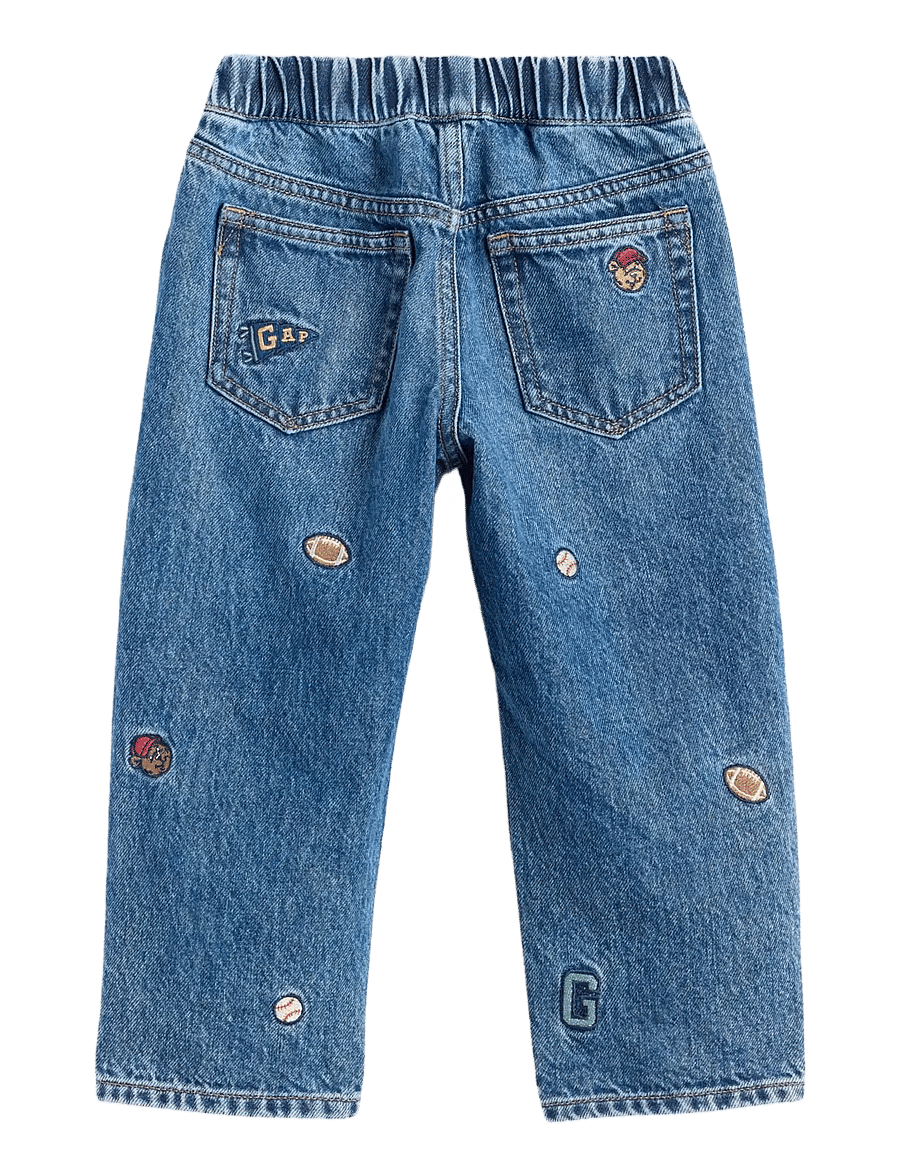 GAP - Baby & Toddler Embroidered Pull-On Baggy Jeans - loose jeans - embroidery medium wash - 2