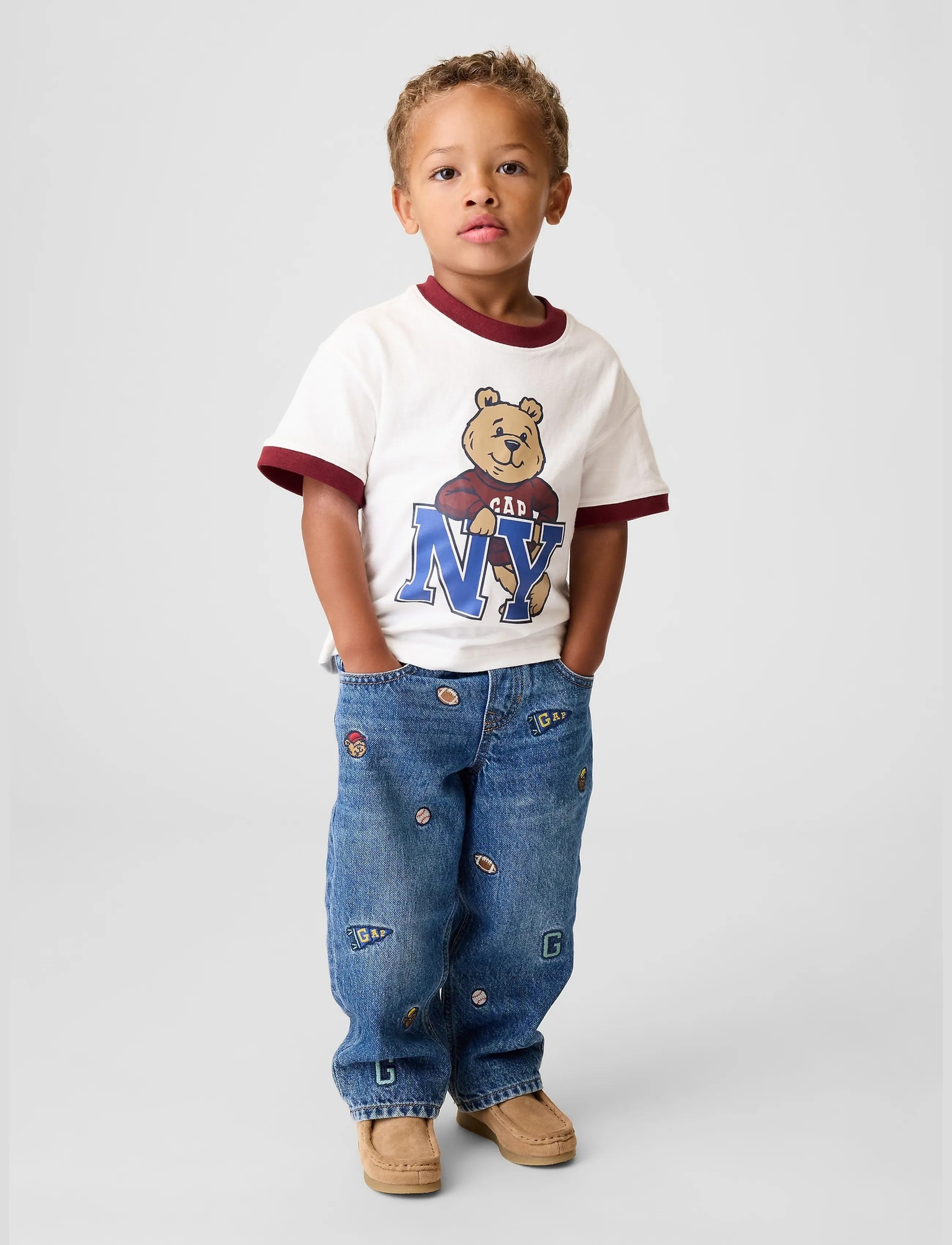 GAP Baby & Toddler Embroidered Pull-On Baggy Jeans - Jeans - EMBROIDERY MEDIUM WASH / blue