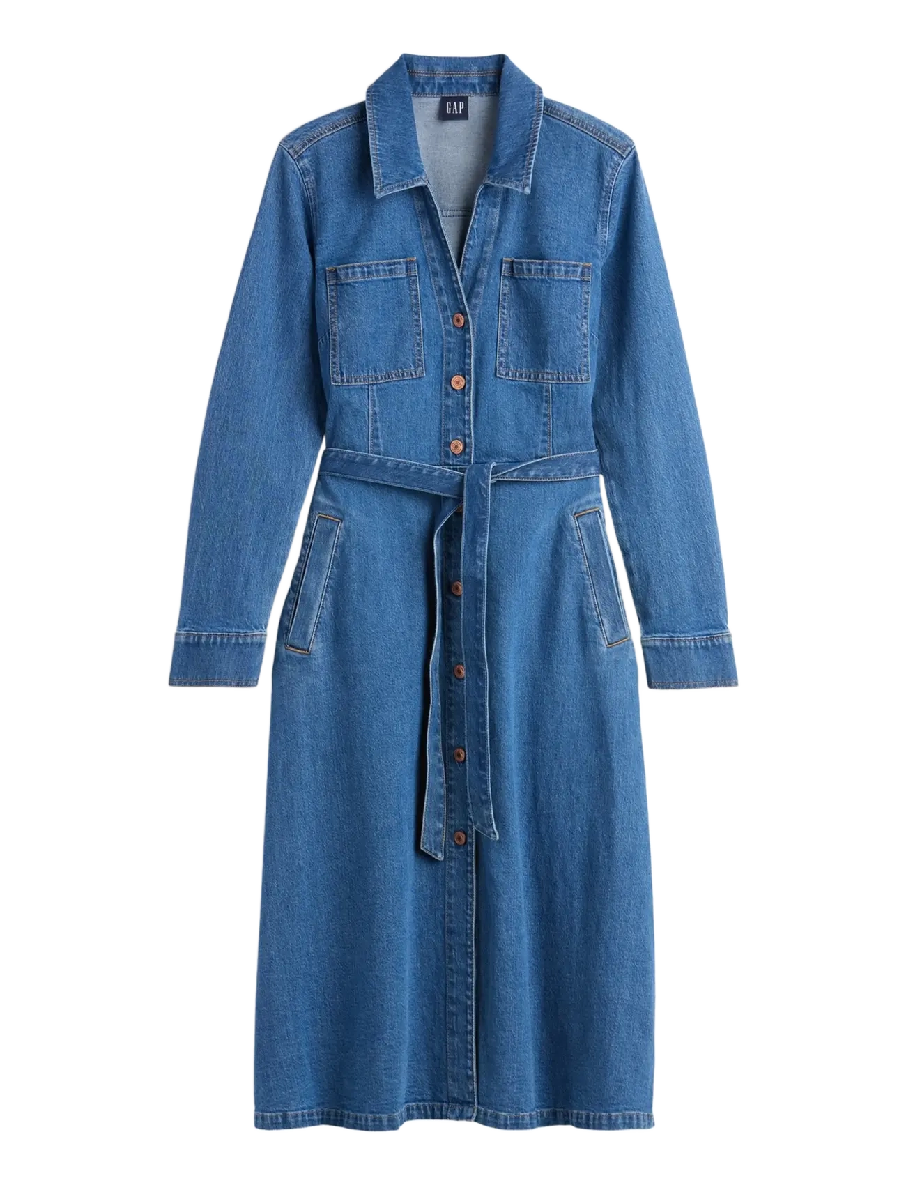 GAP - Denim Tie-Belt Midi Dress from the GAP collection - jeansklänningar - medium wash - 1