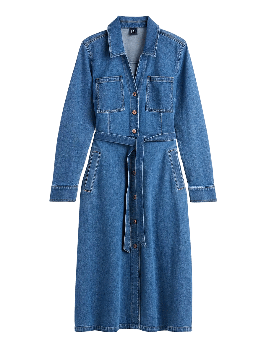 GAP - Denim Tie-Belt Midi Dress from the GAP collection - jeansklänningar - medium wash - 1